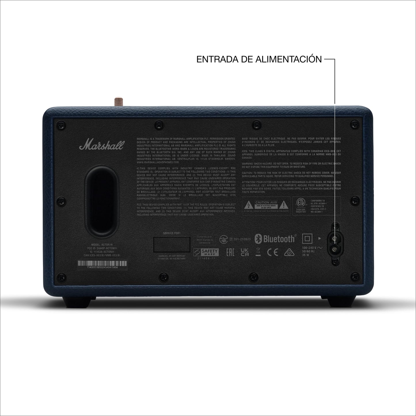Marshall Acton III Bocina Bluetooth – Sonido Estéreo Potente con Controles de Bajos y Agudos | Funciona Conectada a la Corriente | Entrada Auxiliar de 3.5 mm | Azul Medianoche