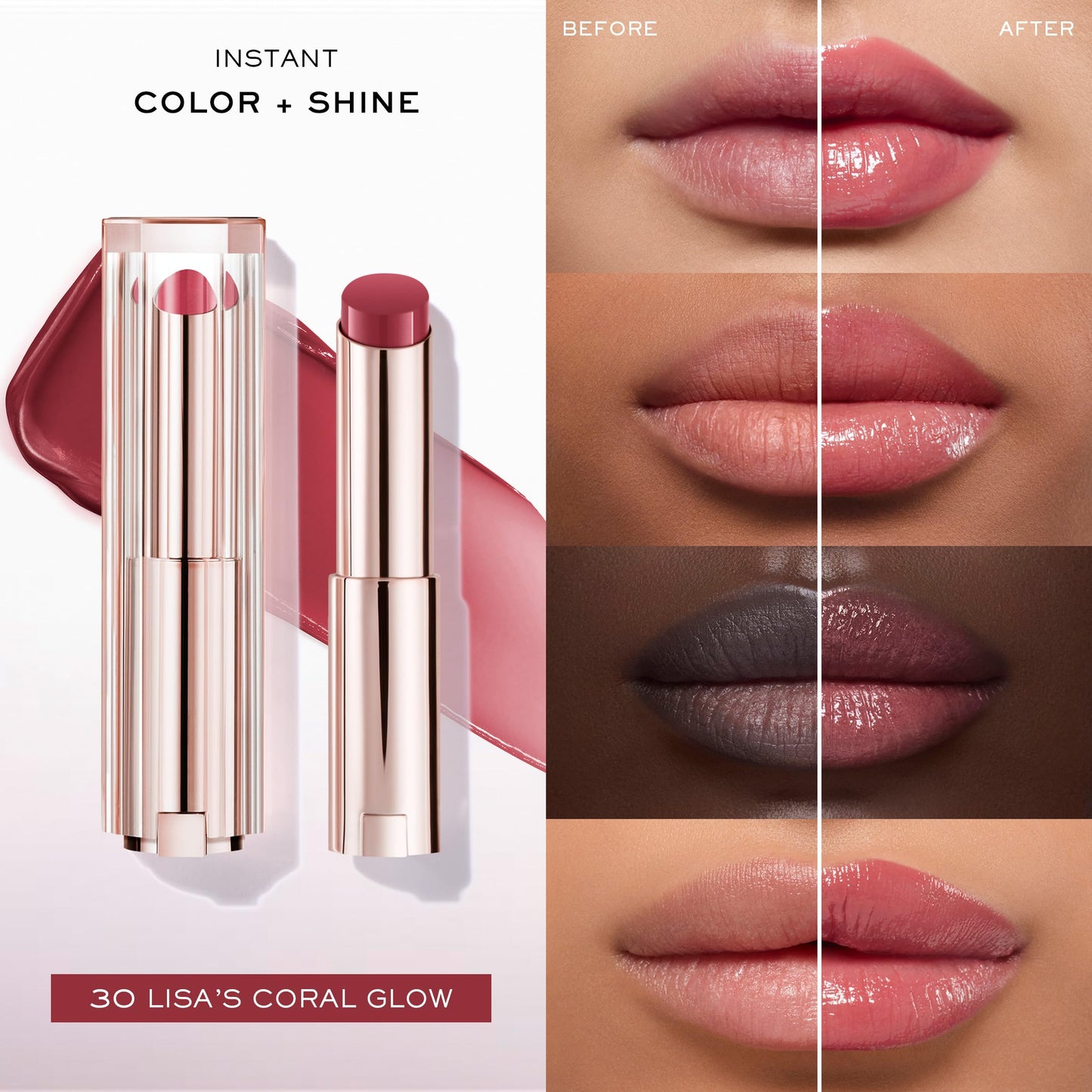 Lancôme Idôle Lip Butterglow, Bálsamo Labial con Color, Cuida, Hidrata e Ilumina con su Textura Ligera, Con 12% Escualano y Ceramidas, 30 Lisa Coral Glow, 3 g