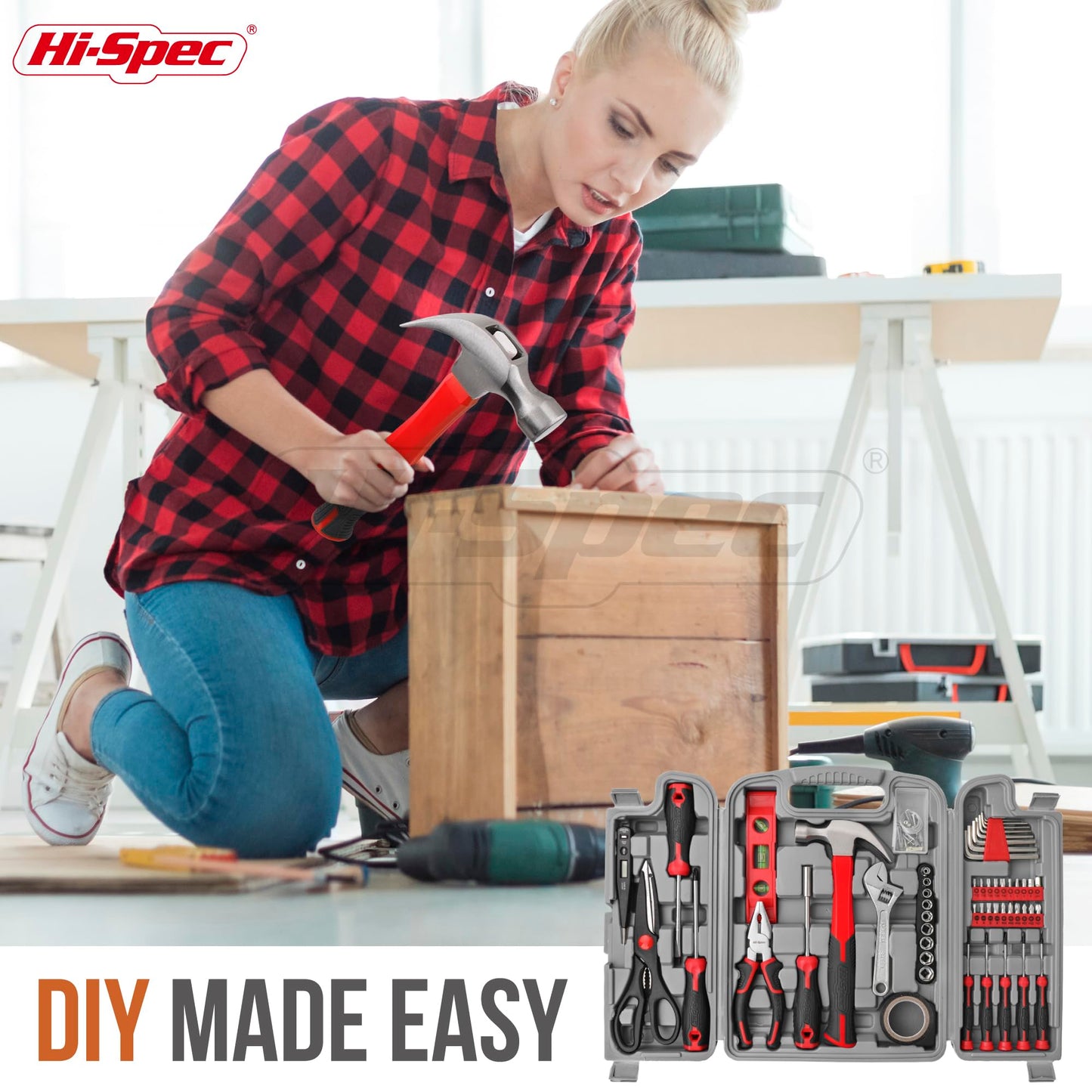 Hi-Spec Juego de Herramientas Básicas de 54 Piezas. Caja de Herramientas Manuales para el Hogar y la Oficina. Kit/Set Ideal para Reparacion, Mantenimiento, y Mecánica. Incluye Maletin de Transporte