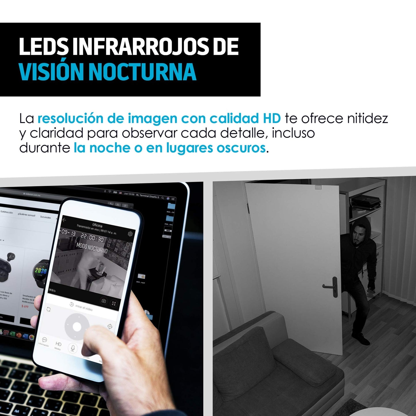 Cámara de Seguridad WiFi HD Redlemon 360° con Visión Nocturna y Detección de Movimiento para Bebé