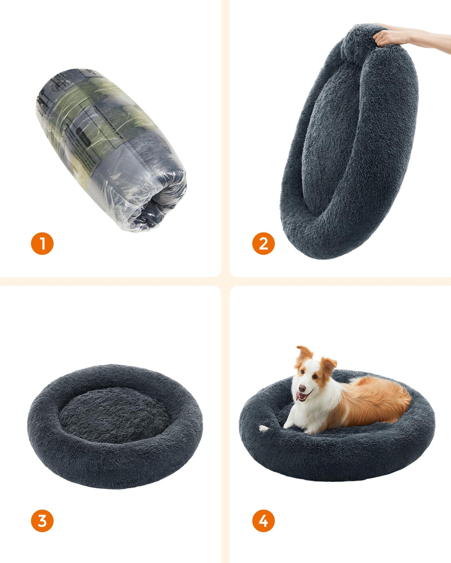 Feandrea Cama de Perros, Cama para Mascotas, Diámetro de 100 cm, Cojín Central Extraíble y Lavable, Alfombra de Felpa, Gris Oscuro MPGW042G02