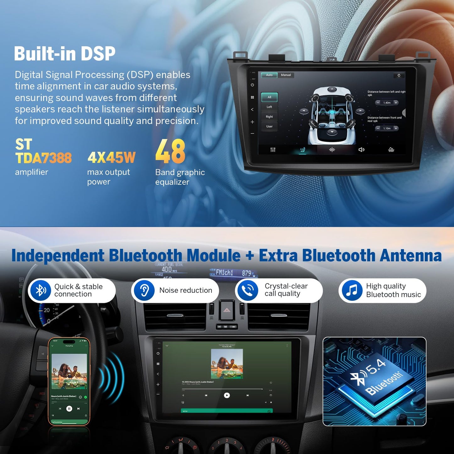 Eonon 4G+64G - Receptor estéreo para coche Android 14 para Mazda 3 2010-2013, unidad inalámbrica CarPlay y Android Auto Headunit, visualización táctil de 9 pulgadas, navegación GPS Bluetooth, AM/FM