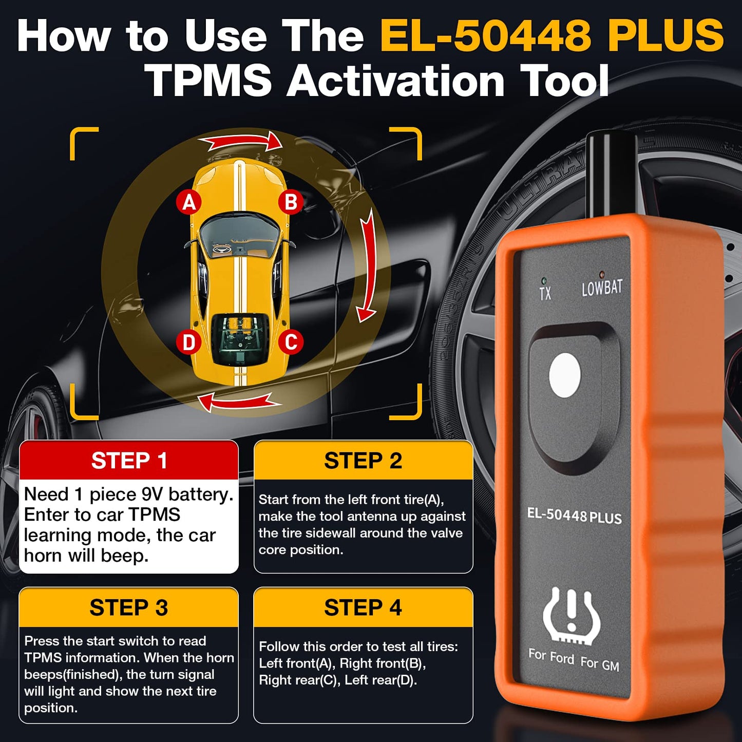 Herramienta de Reinicio TPMS KINGBOLEN EL-50448 Plus para Ford en Automóvil