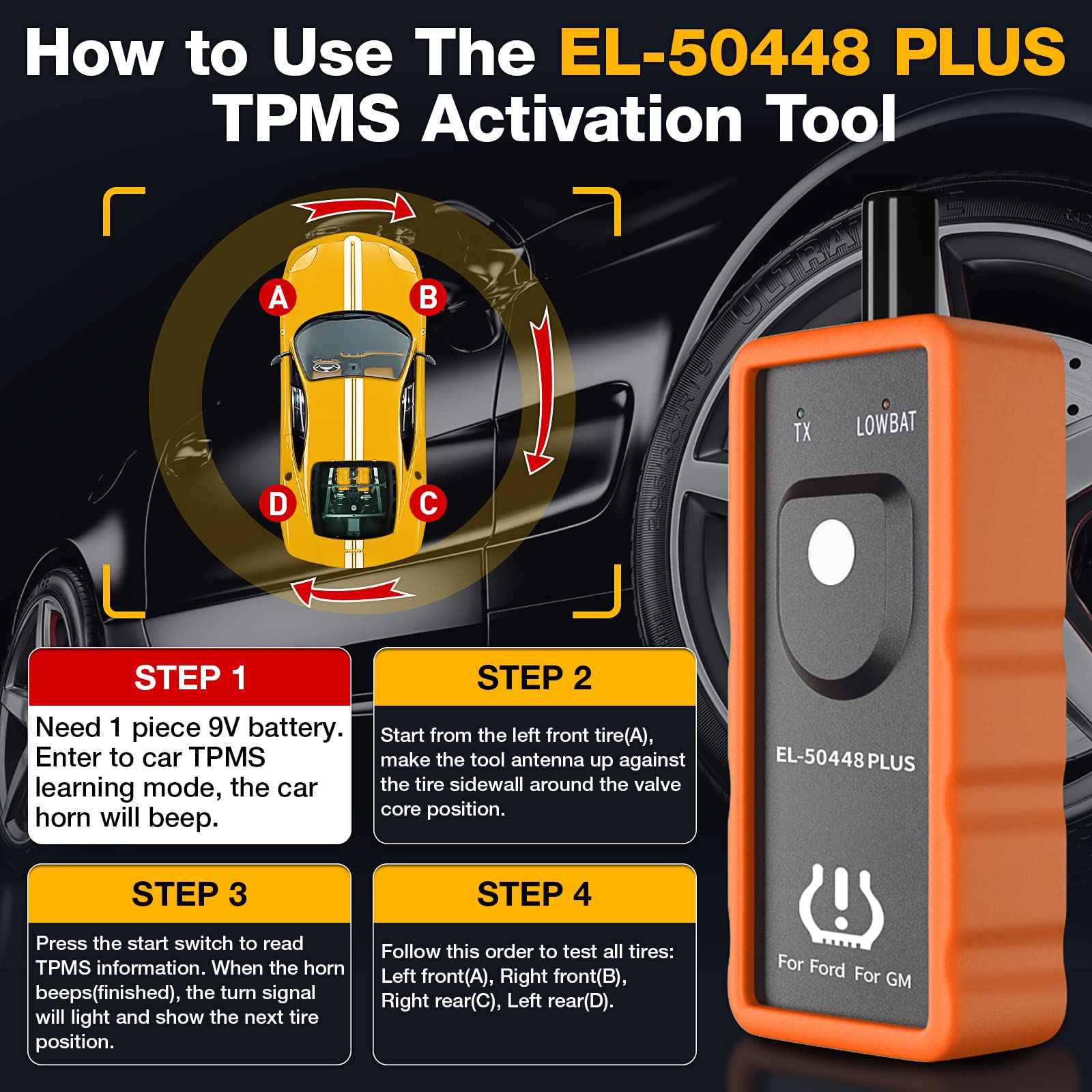 Herramienta de Reinicio TPMS KINGBOLEN EL-50448 Plus para Ford en Automóvil