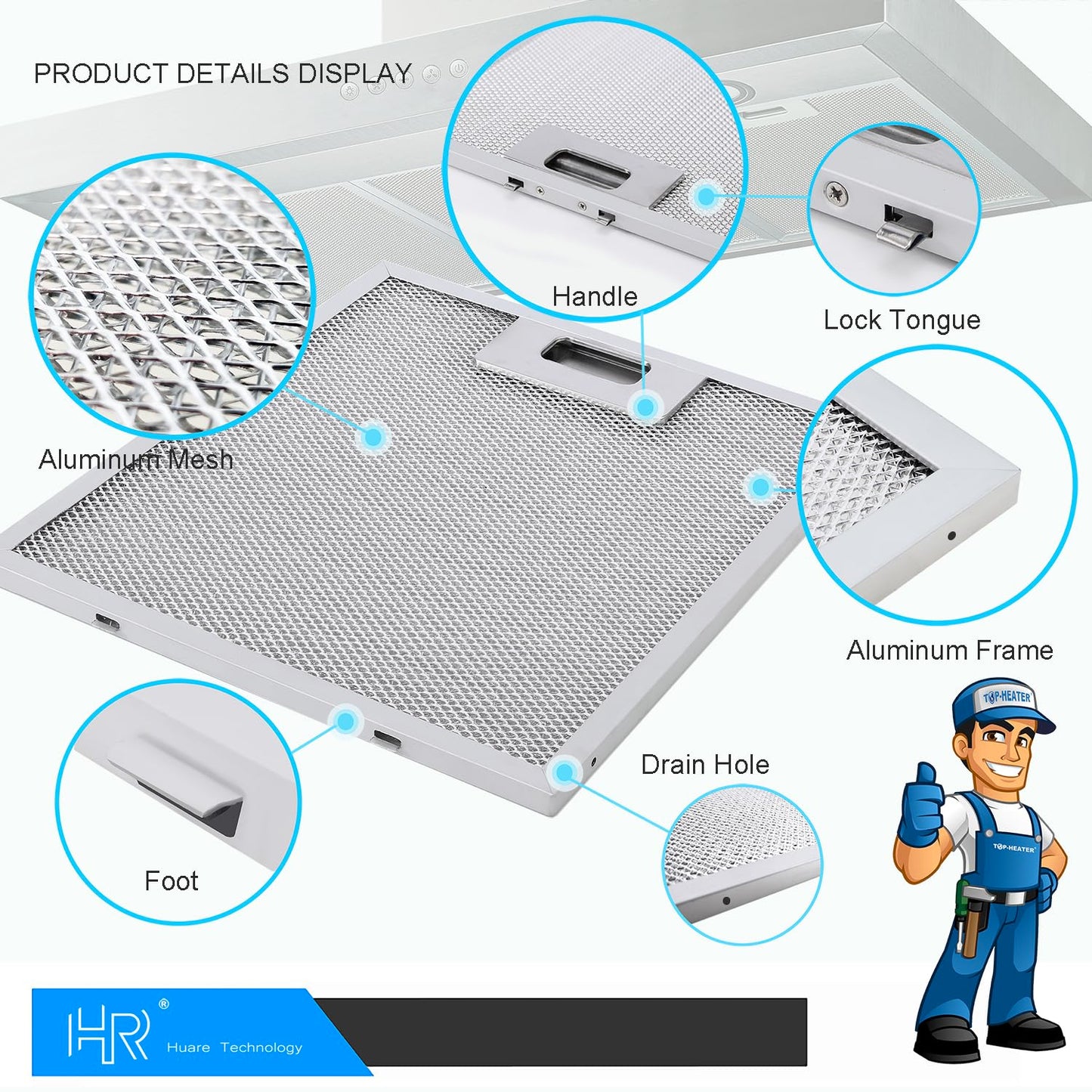 Filtro de campana de repuesto actualizado de 9 x 10.25 pulgadas (230 x 260 mm) 4 capas S97018029 filtro de rejilla de aluminio, filtro de grasa HR Huare Technology, compatible con Broan B5 Series,