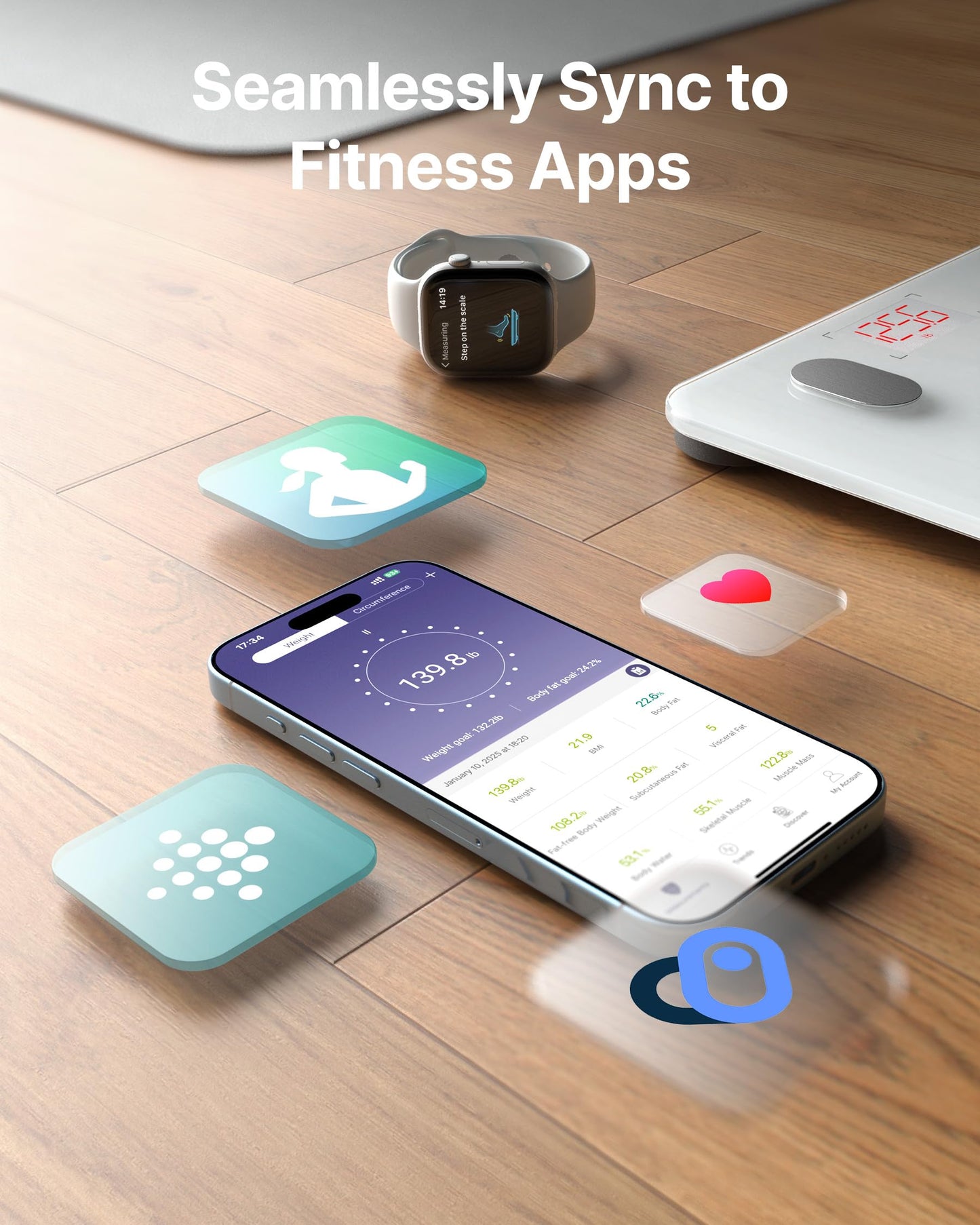 FITINDEX Bluetooth Body Fat Scale, Smart Wireless BMI Bathroom Weight Scale Body Composition Monitor Health Analyzer with Smartphone App for Body Weight, Fat, Water, BMI, BMR, Muscle Mass - White