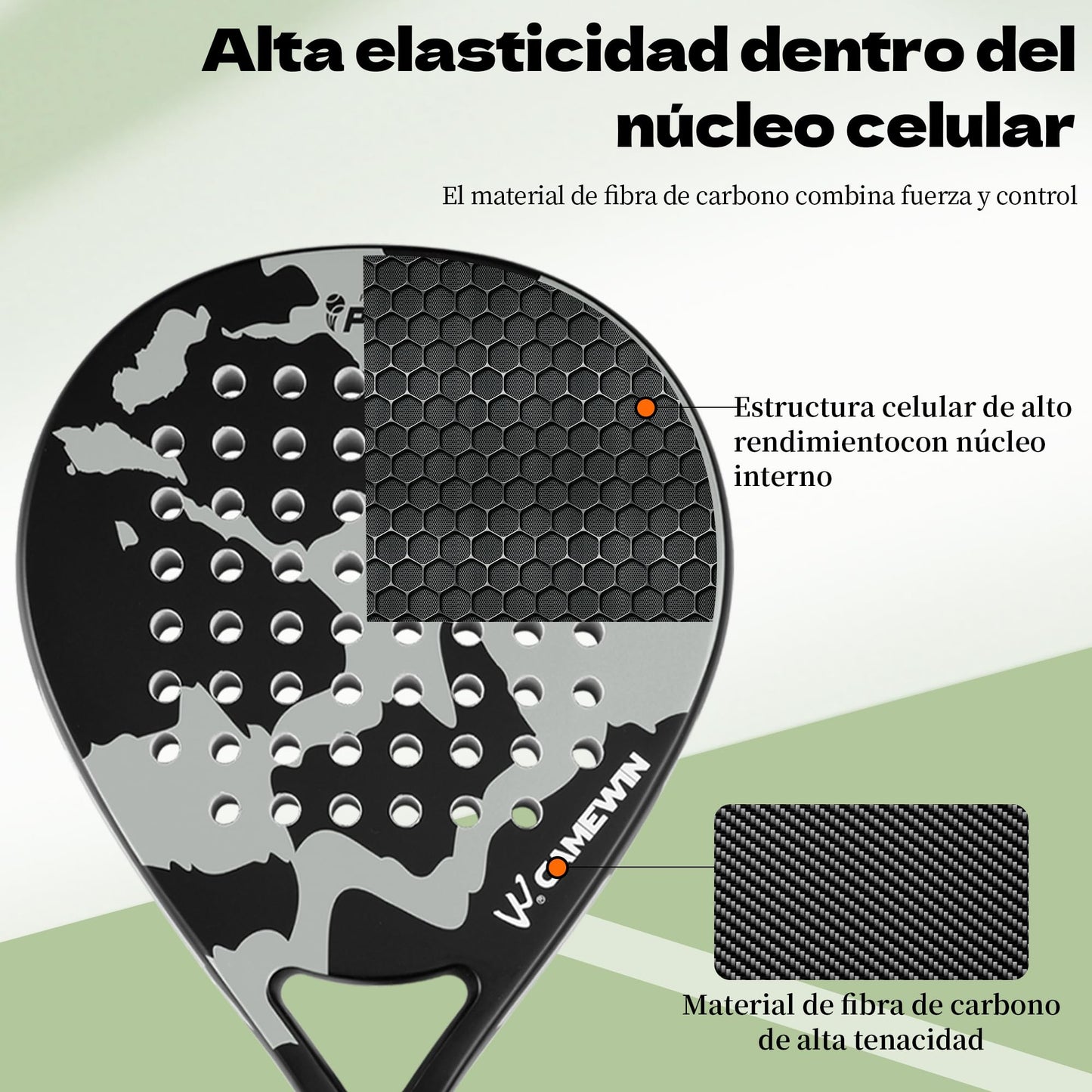 Camewin Raquetas de Pádel, Set de 2 Palas de Pádel 100% Fibra de Carbono con Fundas, 4 Grips y 2 Muñequeras, para Principiantes e Intermedios, pensada en Proteger la Raqueta Padel.