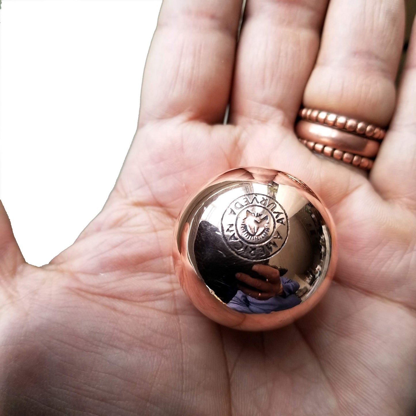 American Ayurveda - Bola de cobre puro, aporta integridad y pensamiento claro con energía natural meditación Dia orbe esfera, obtén agilidad mental terapia de movimiento a tierra con orbe de cobre, 2