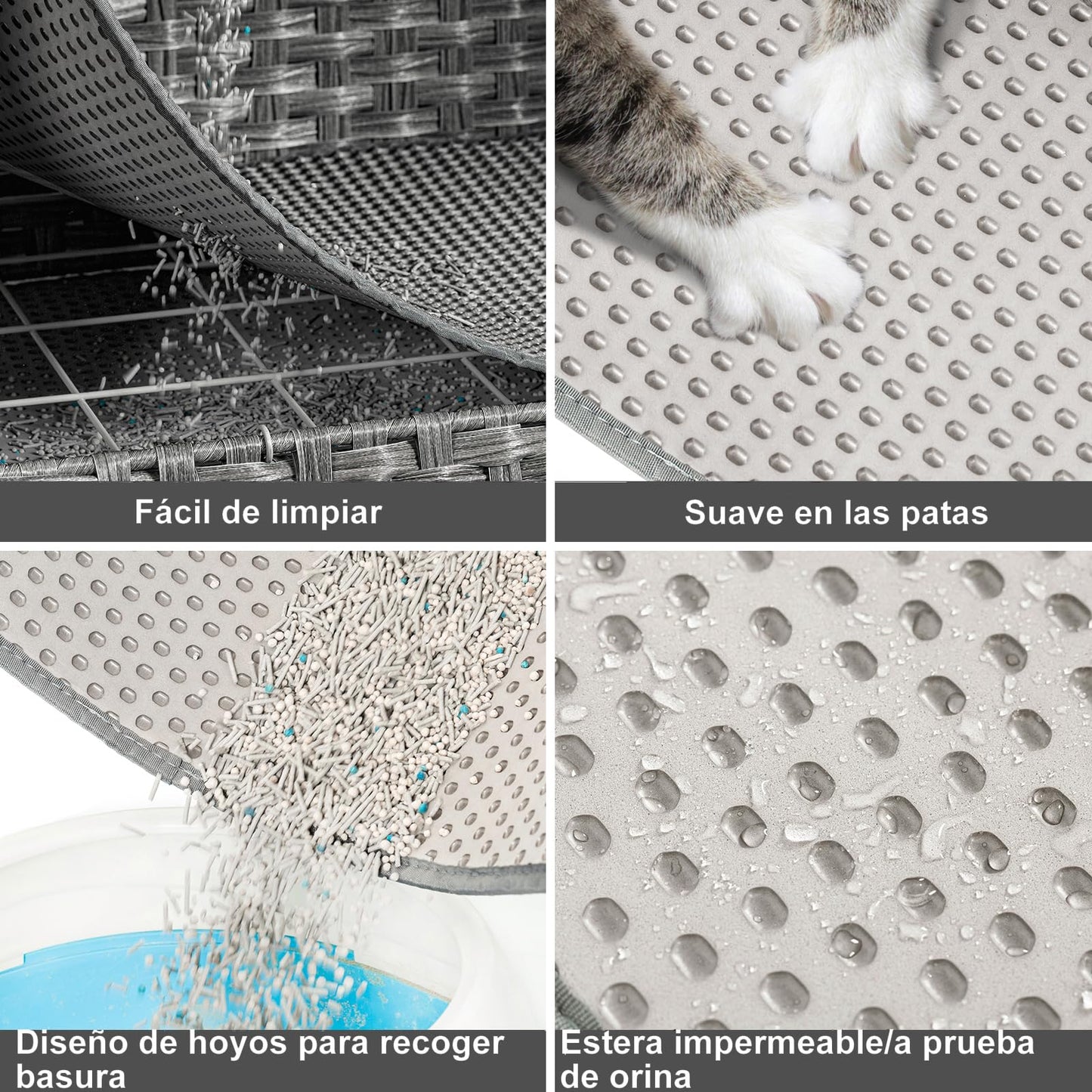 FABATO Arenero para Gato Grande Cerrado - Casa para Gatos Exterior - Puerta Lateral para tu Mascota - Mueble de Mimbre Ratán Tejido a Mano - Incluye Alfombrilla Suave (Gris)