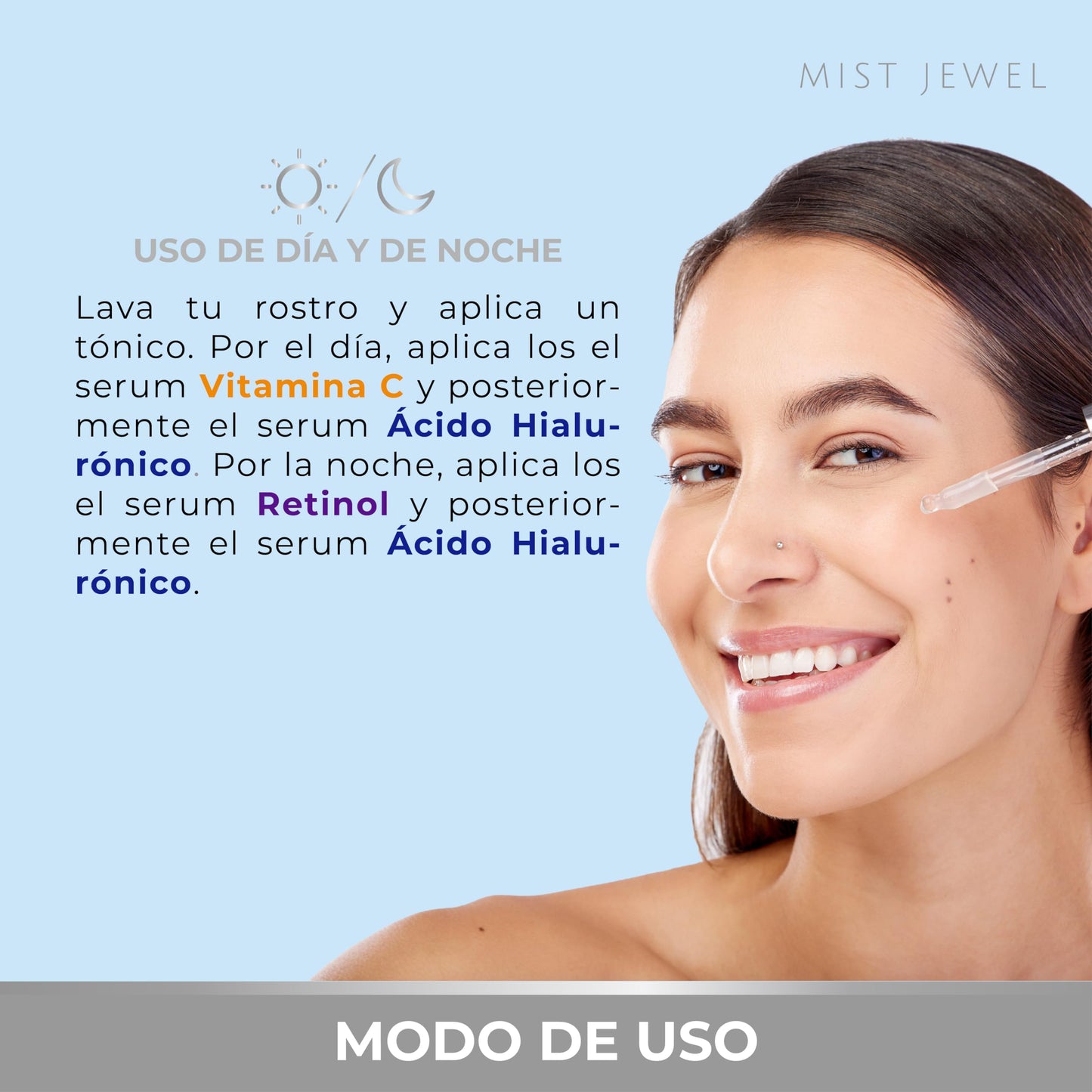 MIST JEWEL Kit sueros faciales Acido Hialurónico, Retinol y Vitamina C + E | Conjunto de serums completo para rejuvenecer, proteger y cuidar el cutis antiedad (KIT facial complete)