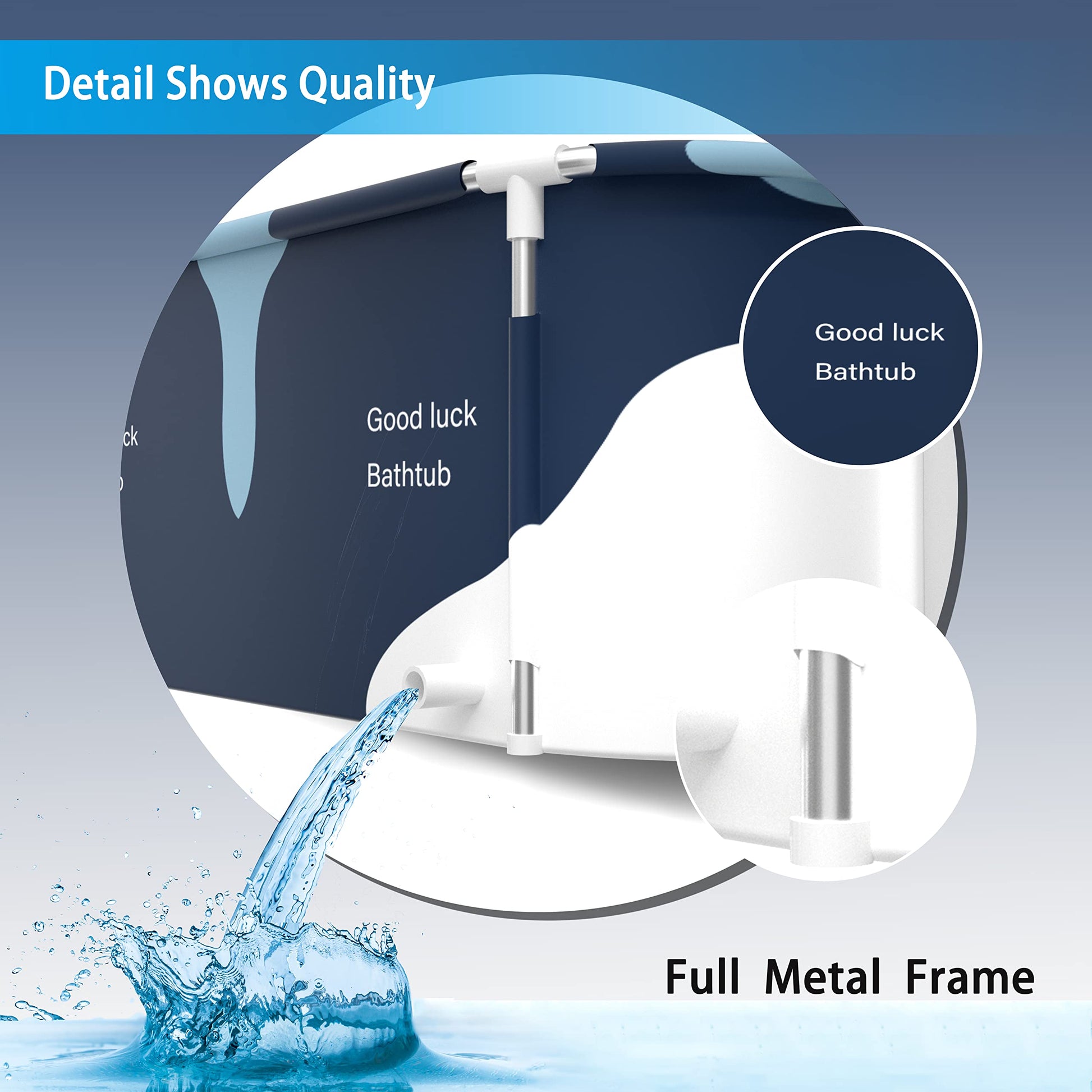 Tina Plegable Portátil Extragrande 53 Pulgadas con Marco de Metal para Adultos, Cubierta para Baño Pequeño, Multi-Capa con Tapa, Leche