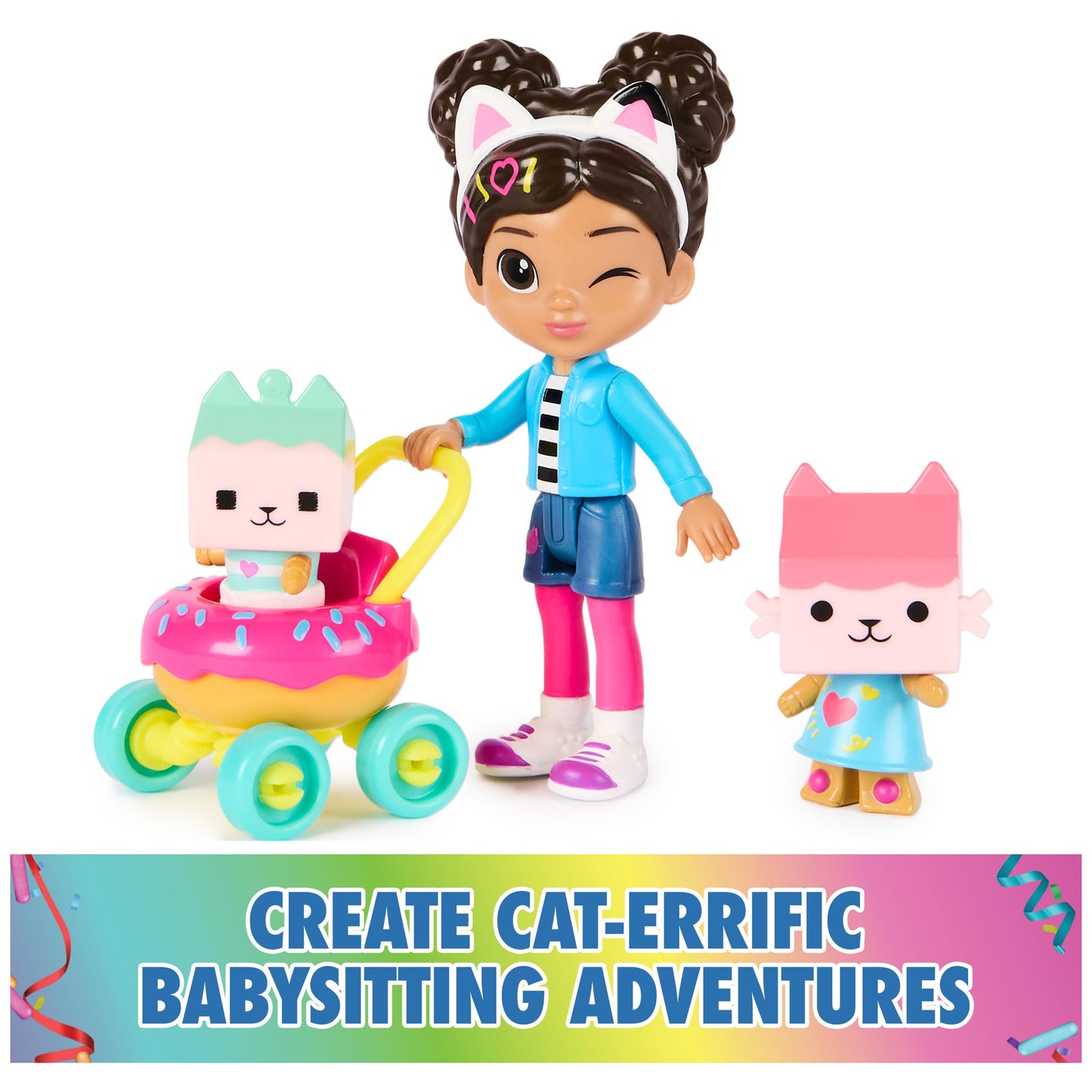 Gabby's Dollhouse, Set de Figuras 'Gabby', Cuidado de Gatitos con Gabby, Bebé Caja y Bebé Caja Benny, Juguetes Sorpresa y Accesorios para la casa de muñecas