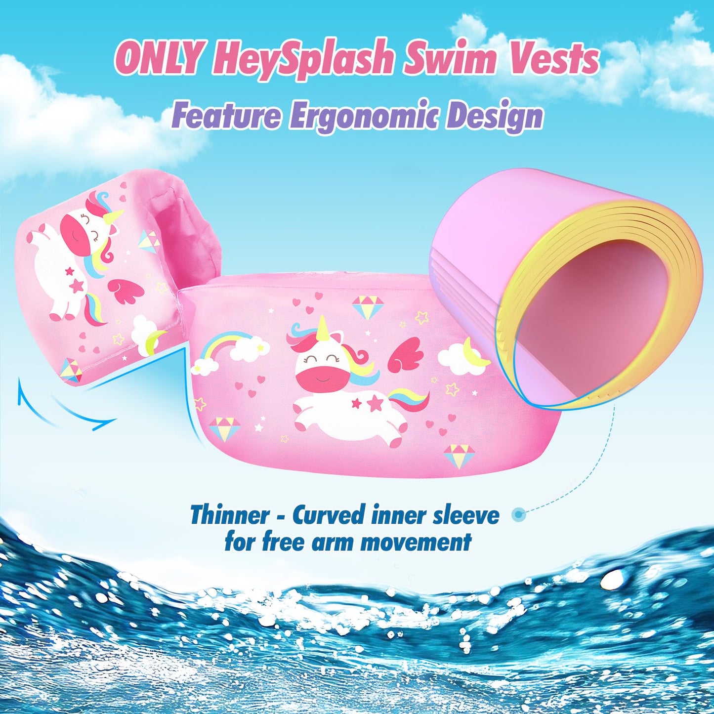 HeySplash - Chaleco de natación para niños, flotadores para Piscina de 20 a 50 Libras, Chaleco de natación con Correa Ajustable, Chamarra de natación con alas de Agua, flotadores de Brazo de Charco,