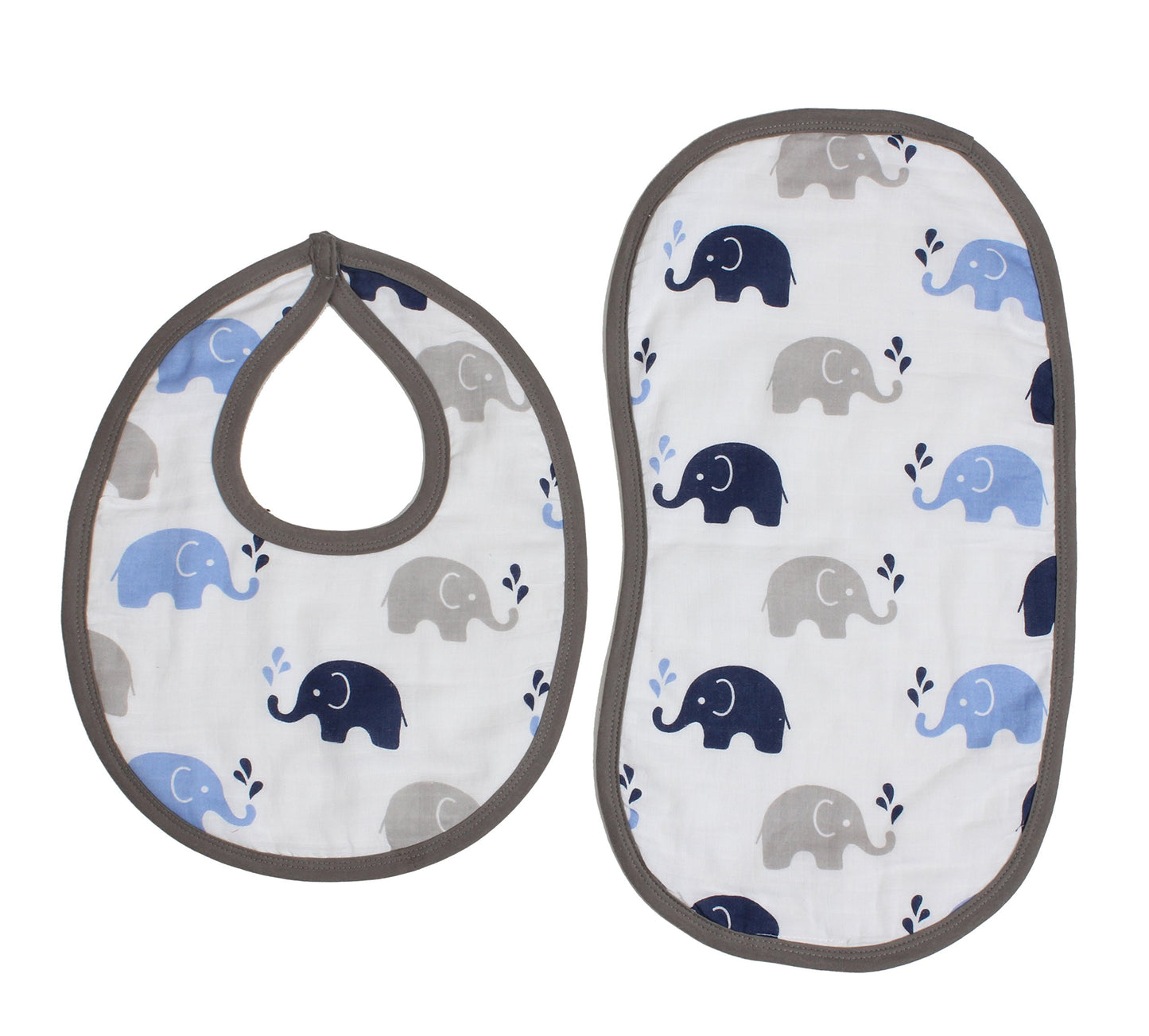 Bacati Elephants - Juego de baberos (muselina, 4 unidades), color azul y gris