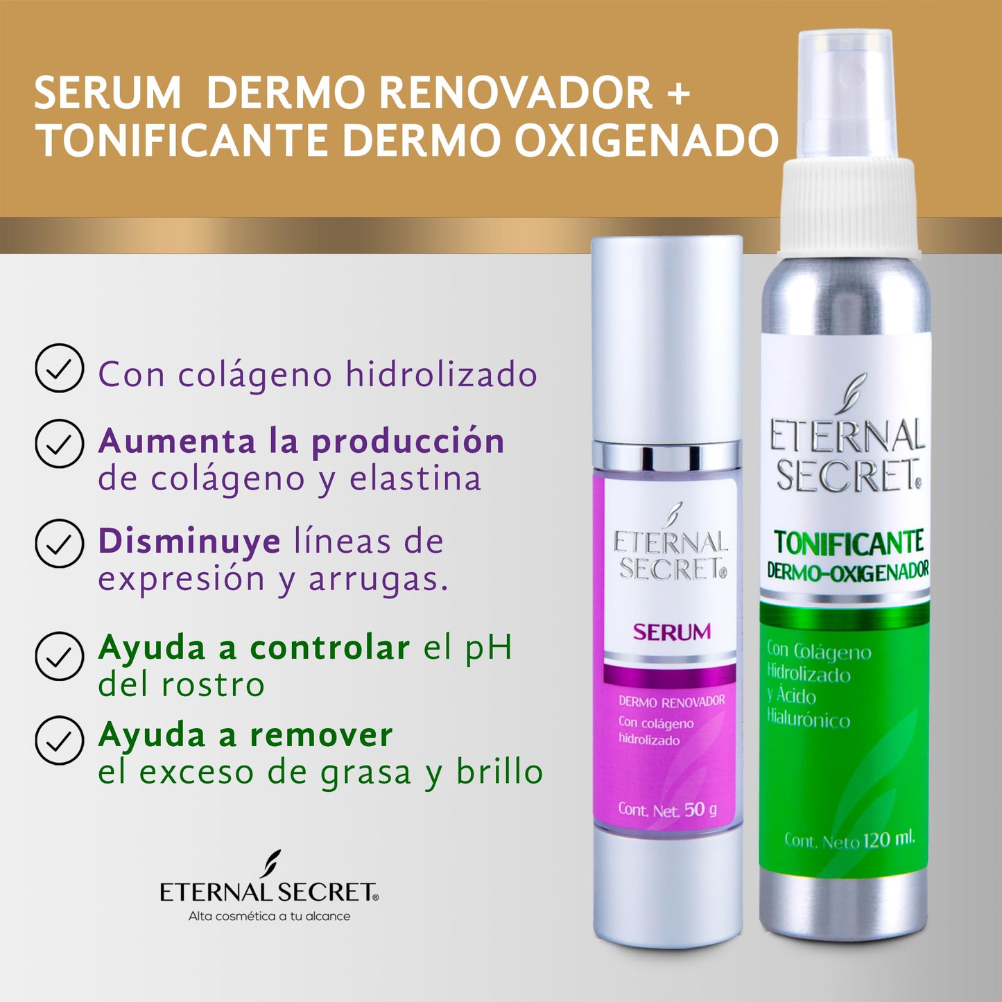 ETERNAL SECRET | KIT Belleza - Incluye 6 Productos de SkinCare | Limpiador Facial Espumoso - Agua Micelar - Vitamina C | Protector Solar Facial 50+ | Tonico Facial - Acido Hialuronico - Serum Facial