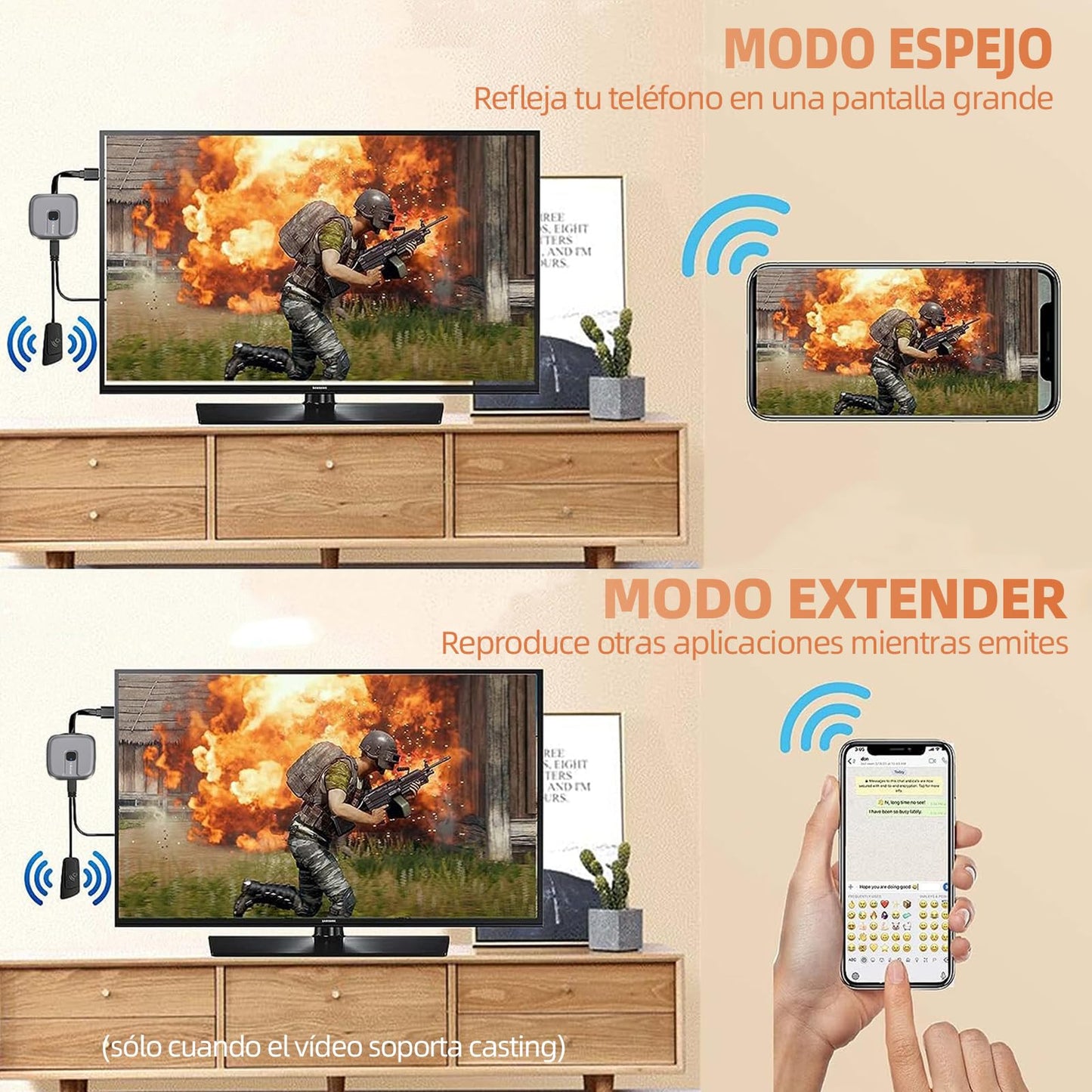 Receptor Inalámbrico 2RIYADH HDMI 4K Compatibilidad para Pantalla de Teléfono y Laptop