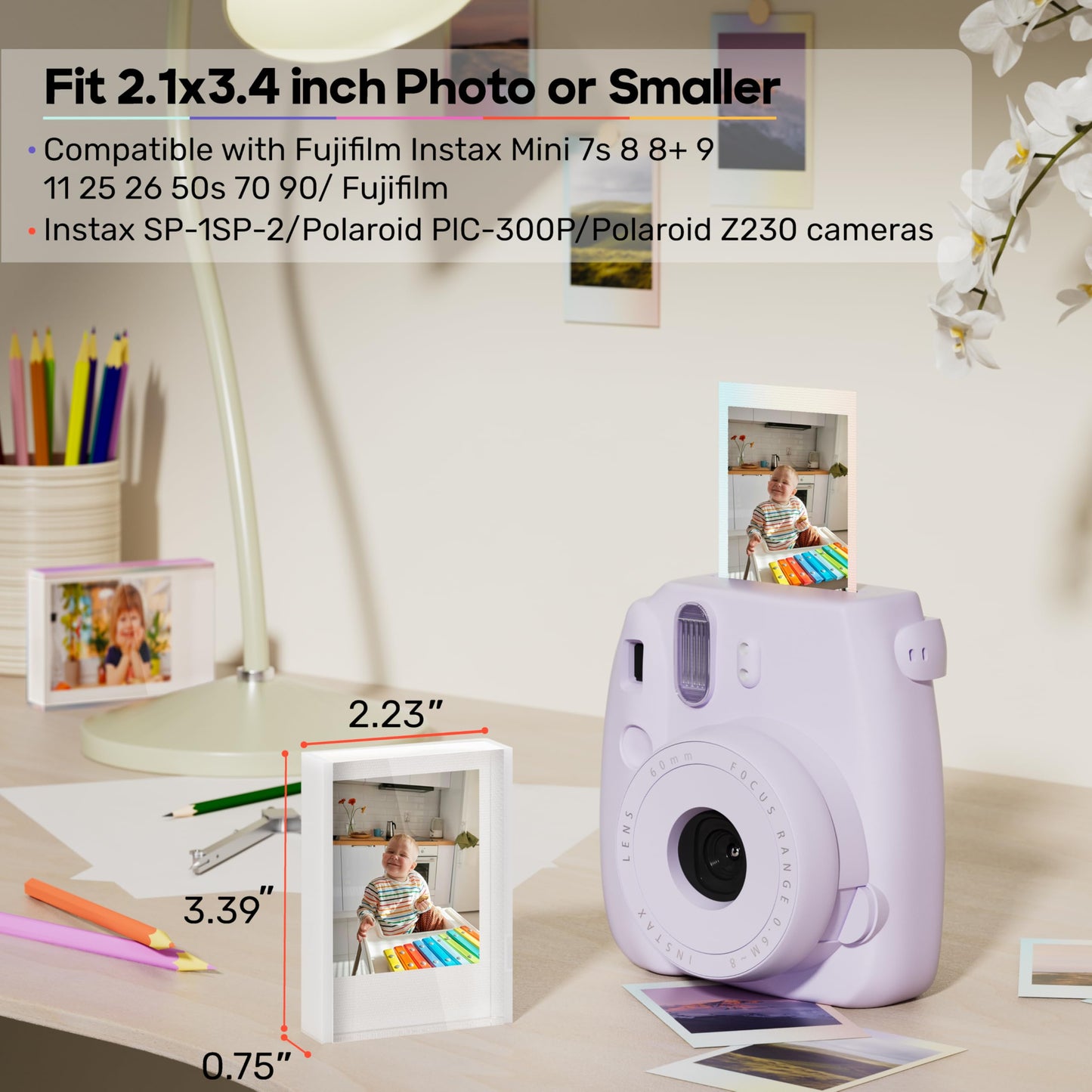 Janaden - Marcos de fotos Instax para Fujifilm Instax Mini película y película Polaroid, marco de fotos acrílico de 2 x 3 para accesorios de cámara instantánea, mini fotos de computadora, soporte de