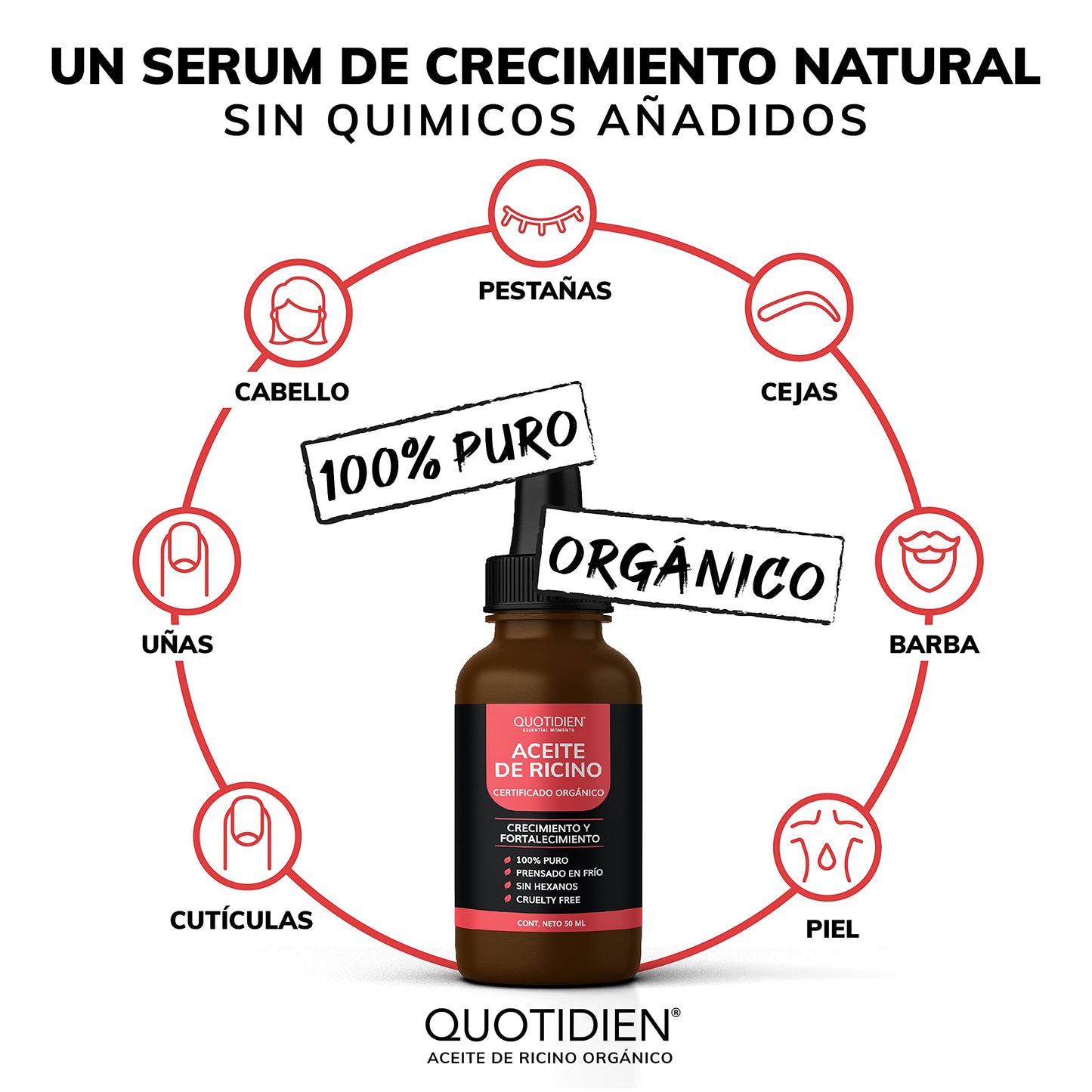 Aceite Orgánico Natural para Pestañas y Cejas: Estimula el Crecimiento del Pelo