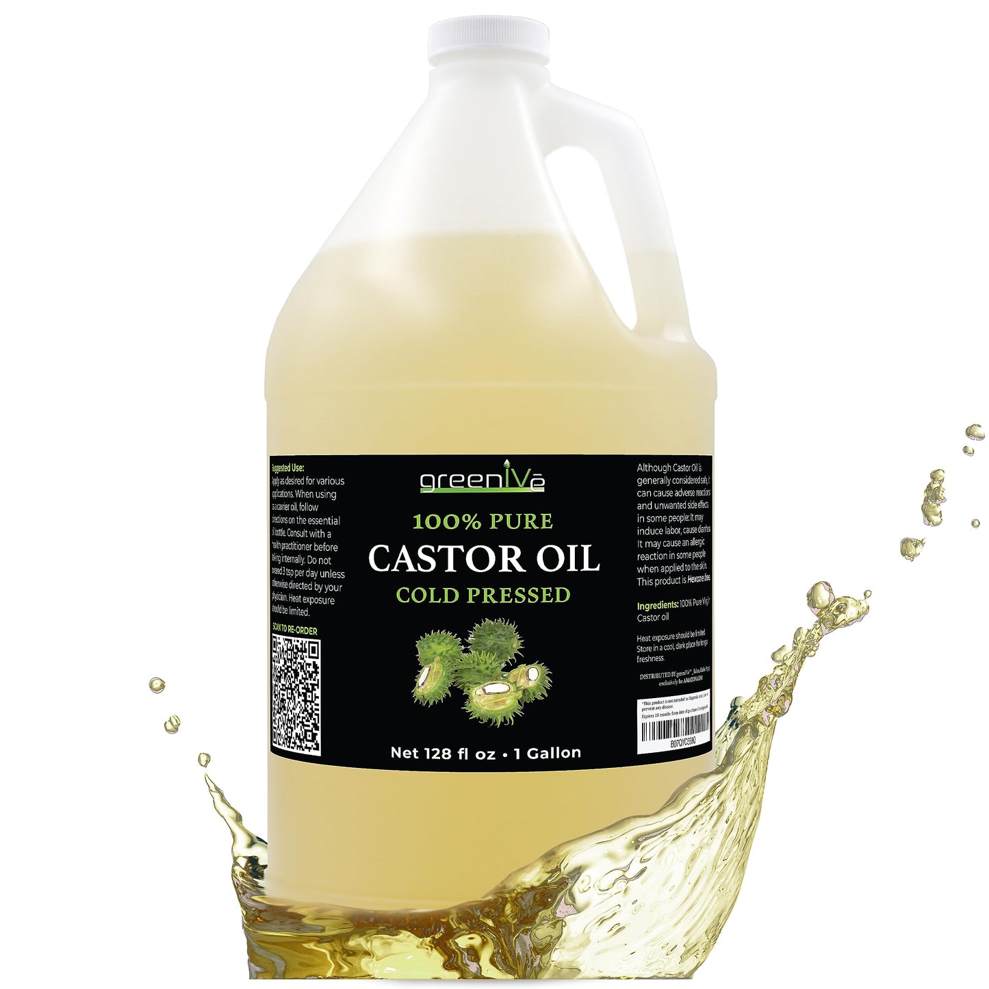 GreenIVe - 100% Pure Castor Oil - Cold Pressed - Hexane Free - Exclusively on Amazon (3790ml ( 3.8l))