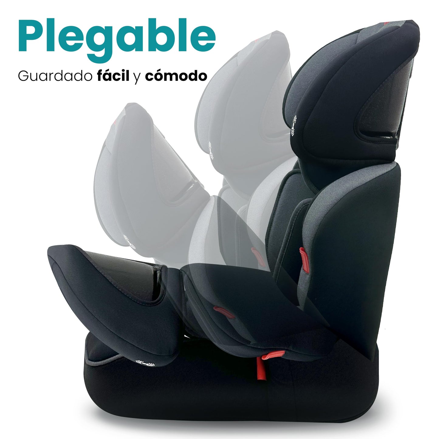 Amulay | Autoasiento para Bebe de 9 a 36 kg | Booster Car Seat con Arnés de 5 puntos, Respaldo Reclinable, Cojín elevador y Reposa cabezas ajustable | Color Gris y Negro