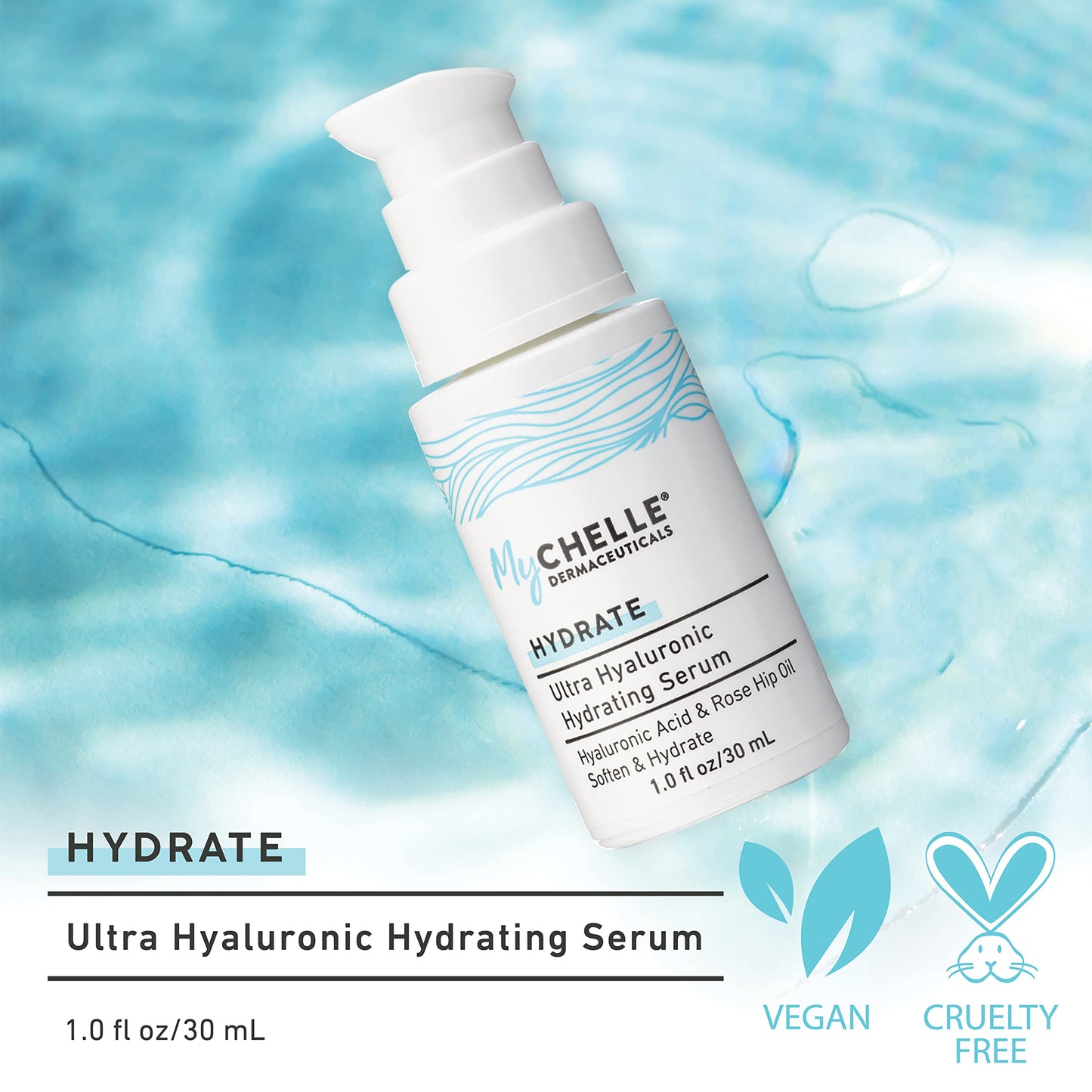 MyChelle Dermaceuticals Suero Hidratante Ultra Hialurónico Hidratante para Piel Seca y Normal, Fórmula No Irritante, Aminoácidos para Beneficios Antioxidantes y EWG Verificado, Libre de Crueldad, 1 fl oz