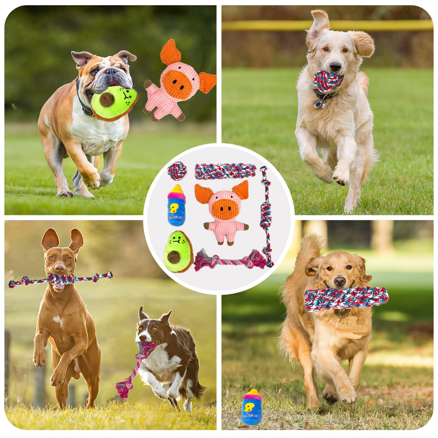 DKJBF Juguete de Cuerda para Masticar Perros,Juguetes para Perro 7 Piezas,Juguetes para Perros chirriadores no tóxicos y Seguros,Juguetes duraderos para la dentición de Cachorros(Cerdito)