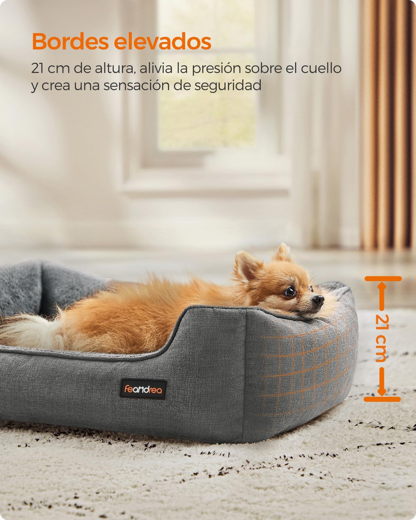 Feandrea Cama para Perros, Sofá para Mascotas, 70 x 55 x 21 cm, Bordes Elevados, M, para Perros Pequeños, Gris Claro MPGW10GG
