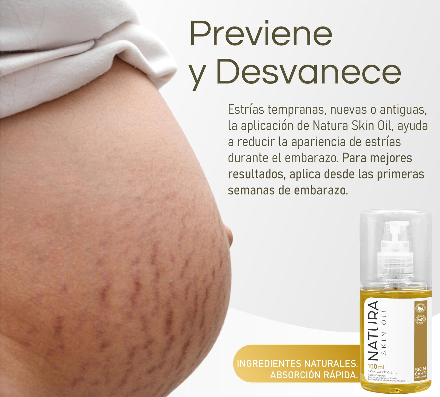 Aceite reparador para cicatrices y estrías - Aceite corporal Natura Skin 100 ml.