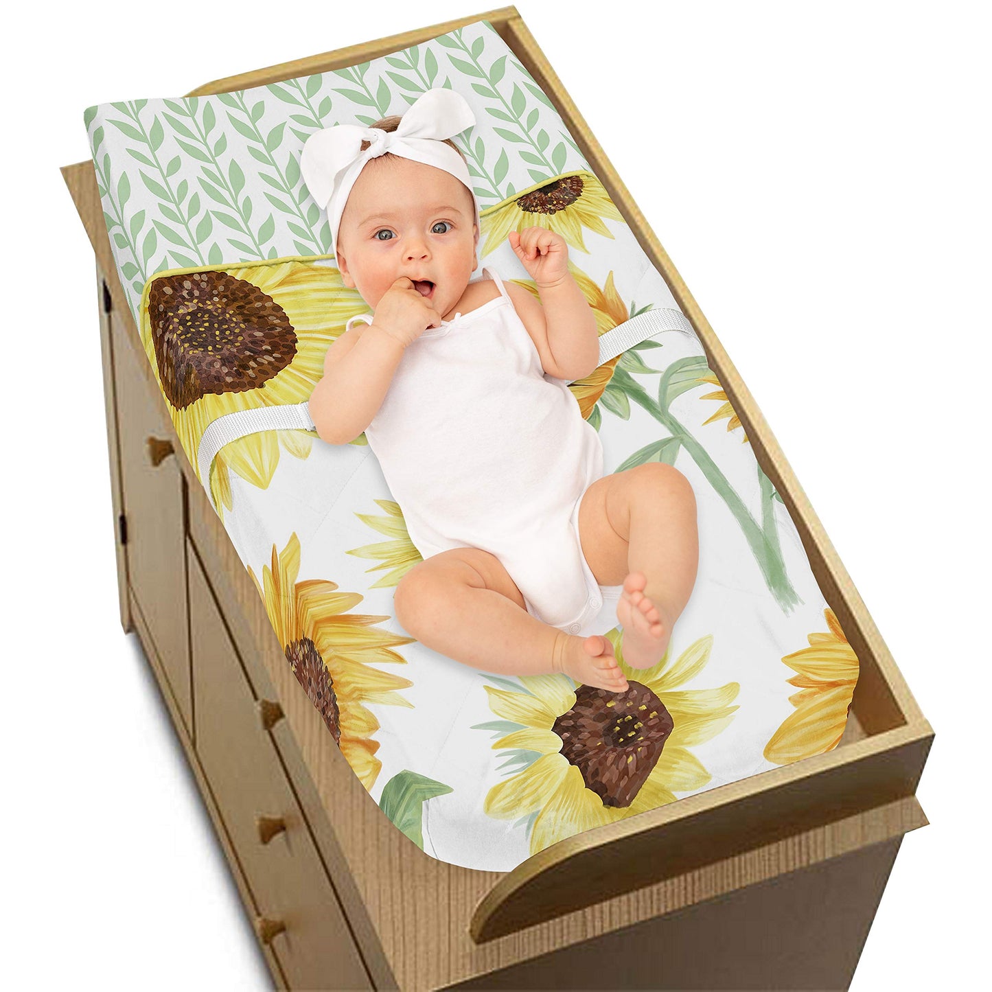 Funda para Cambiador Sweet Jojo Designs Amarillo Verde y Blanco con Diseño de Girasol