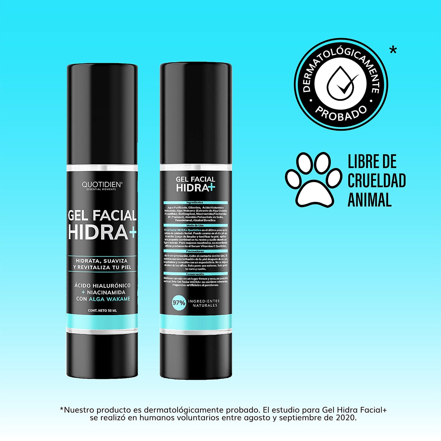 Gel Hidratante Facial con Ácido Hialurónico + Niacinamida + Alga Wakame | 97% Ingredientes Naturales | Hidratación Extrema | Suavidad | Aumenta la Luminosidad Natural de tu Piel | Oil-Free | Ideal Para Todo Tipo de Piel | Crema Hidratante facial de rápida