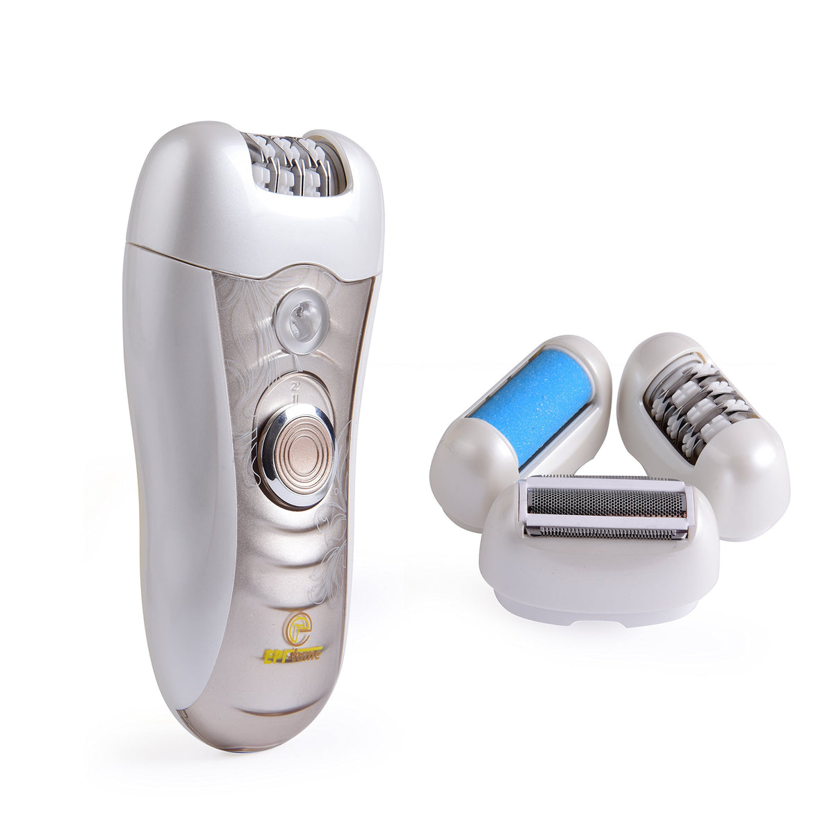 Epitome 3 in 1 Lady Wet or Dry Rechargeable Hair Removal Kit (Trimmer, Hair Epilator, Callus Remover) with 2 Mode Power Switch, LED Hair Shaver for Arm, Underarm & Legs (Gold)