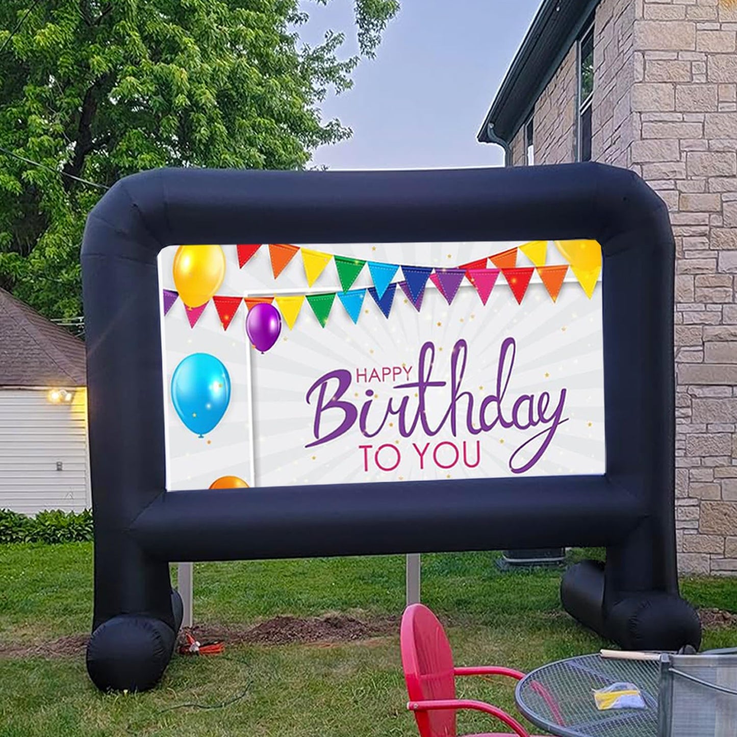 AZXRHWYGS Proyector Inflable de 16 pies para Exteriores, Pantalla de proyección Delantera/Trasera para Patio Trasero, película Nocturna, Fiesta al Aire Libre