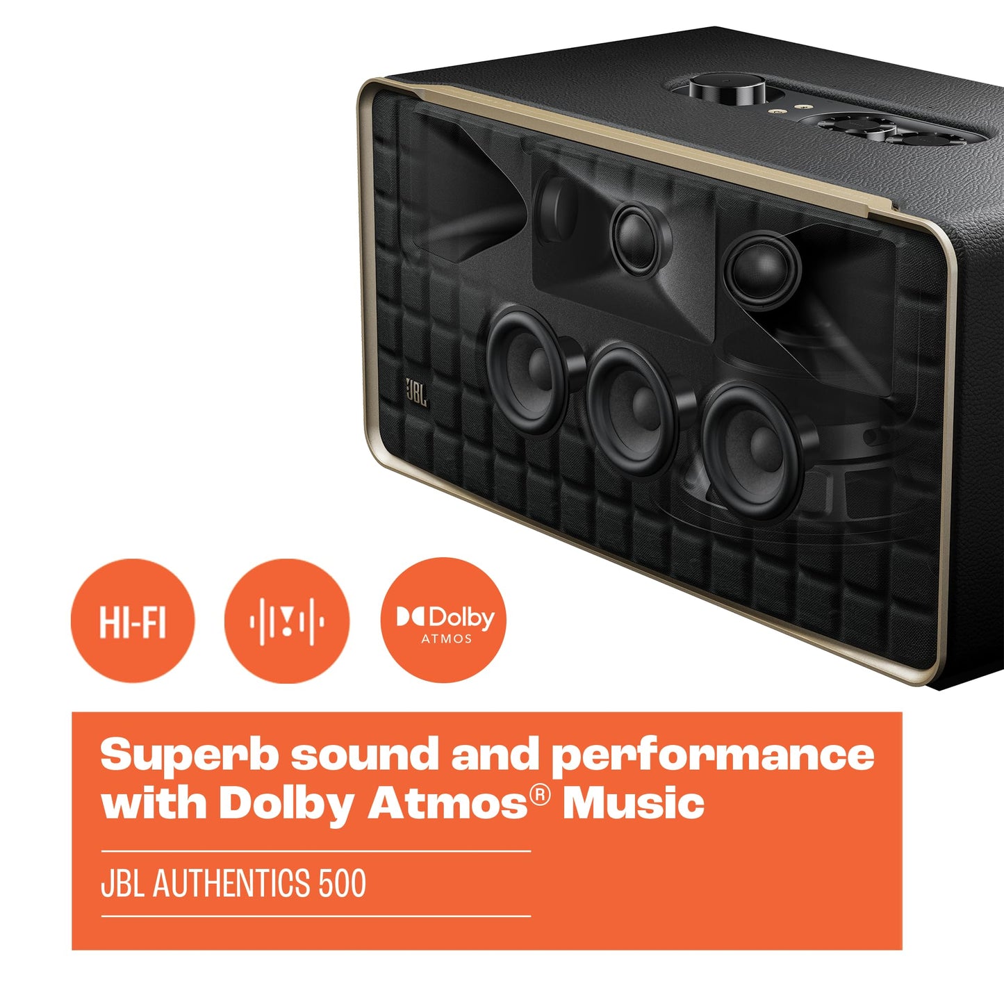 JBL Authentics 500 Bocina Inalámbrica Wi-Fi/Bluetooth, 270W de Potencia, Dolby Atmos, Asistentes de Voz - Negro
