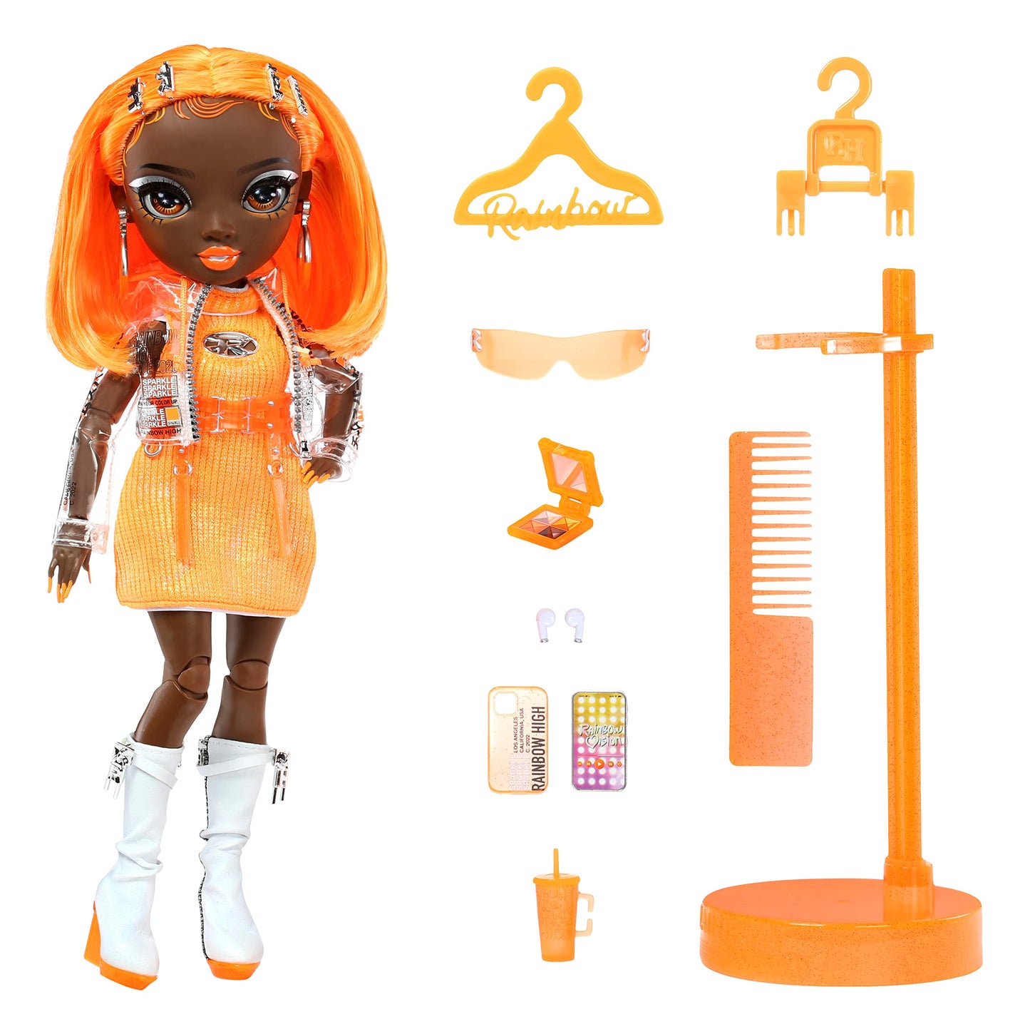 Muñeca Fashion Rainbow High Michelle ST.Charles Naranja con Look de Moda y Más de 10 Accesorios para Coleccionistas y Niños 4-12 Años