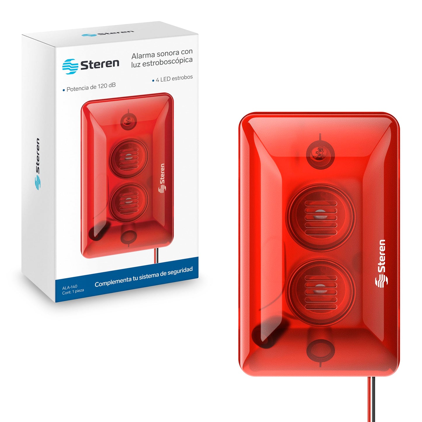 Alarma Sonora Steren roja con Luz Estroboscópica ALA-140