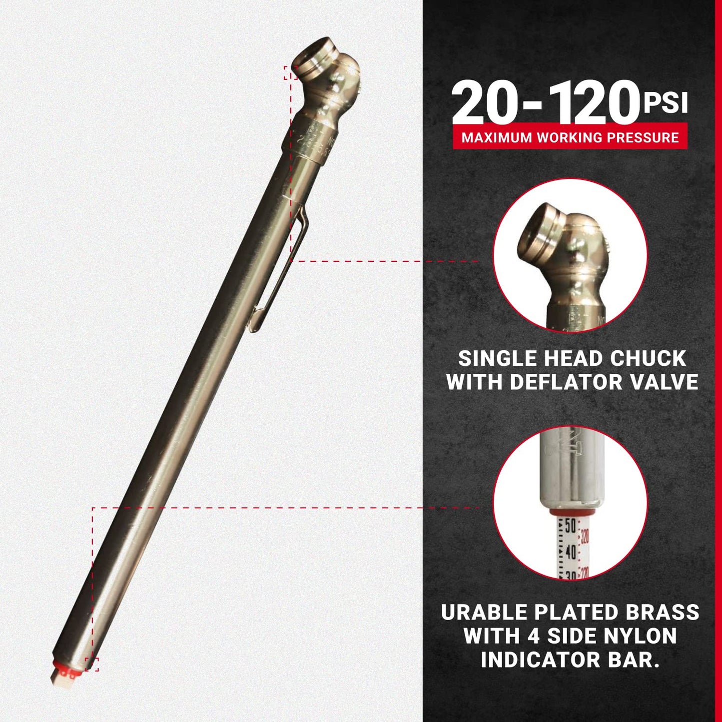 Medidor de Presión de Neumáticos Milton S-925 Latón Chapado Duradero con Válvula Desinfladora