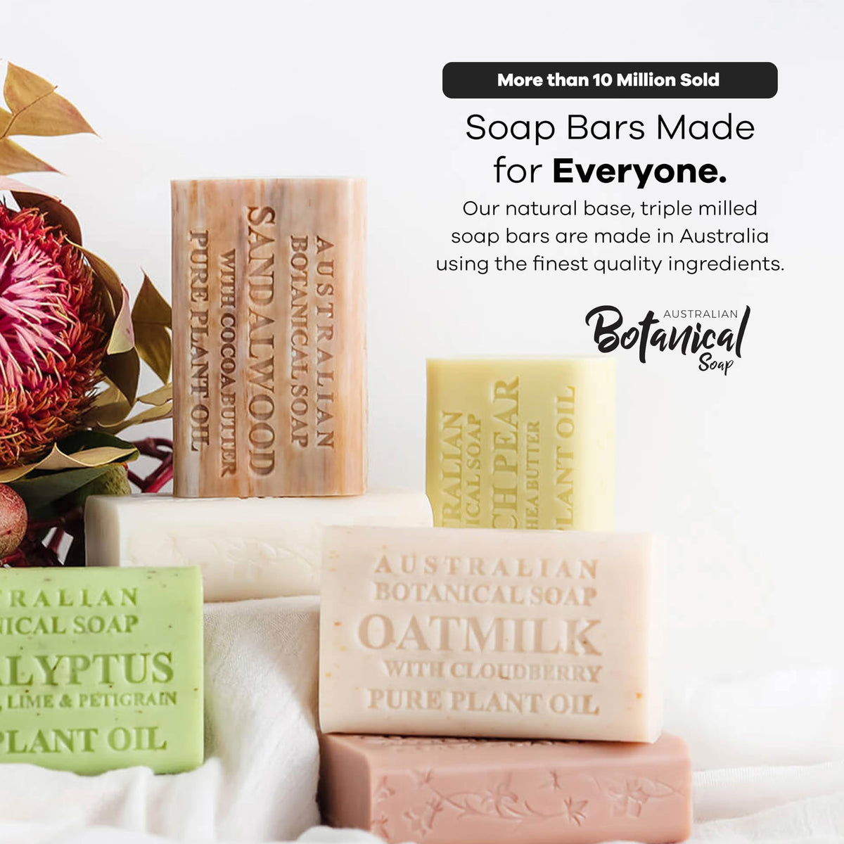 Australian Botanical Soap, Pure Plant Oil Soaps, 8 Bar Soap Variety Pack | 6.6 oz (187g) Natural Ingredient Soap Bars | All Skin Types | Shea Butter Infused - Pack of 8