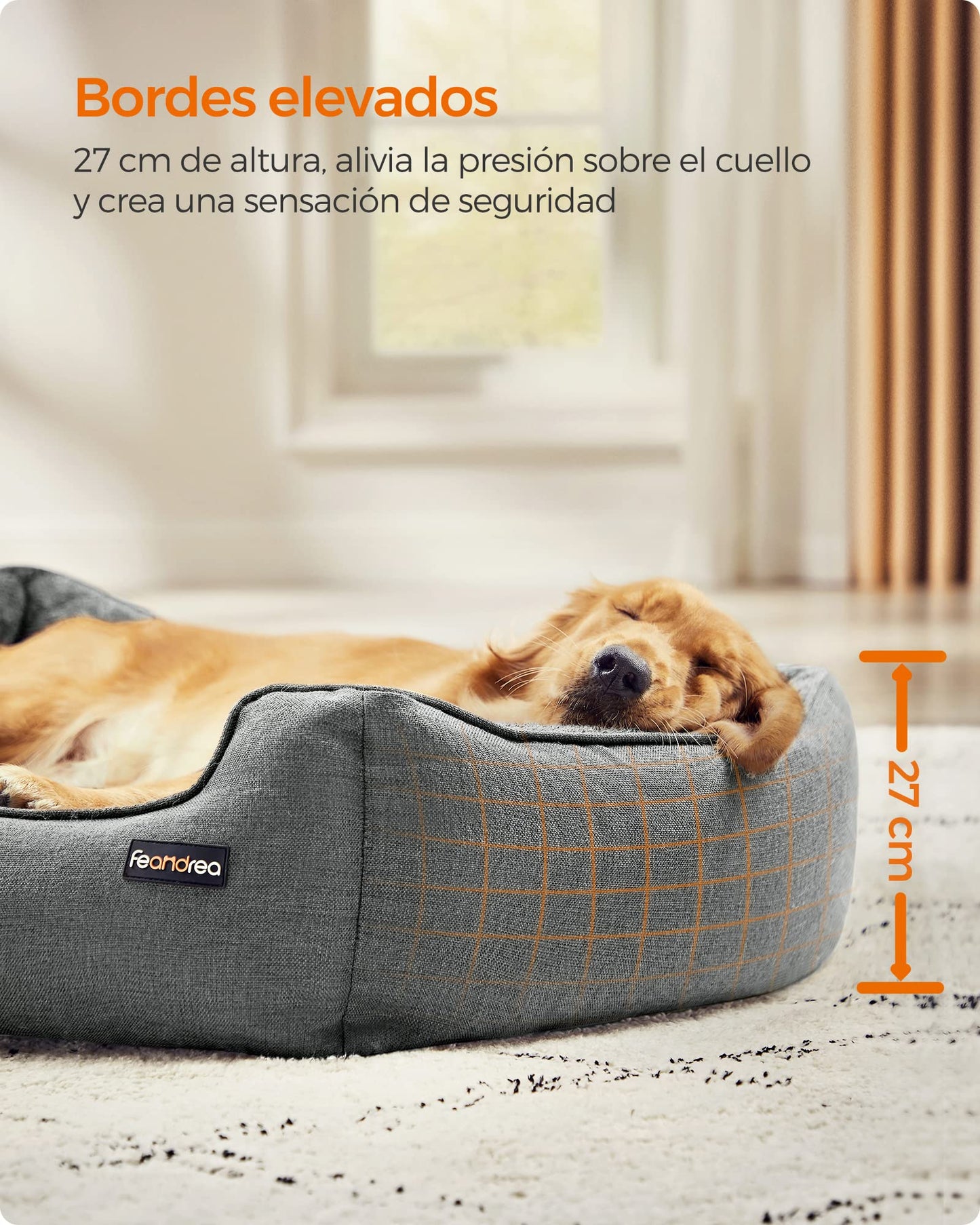 Feandrea Cama para Perros, Sofá para Mascotas, 110 x 75 x 27 cm, Bordes Elevados, XL, para Perros Grandes, Gris Claro MPGW12GG