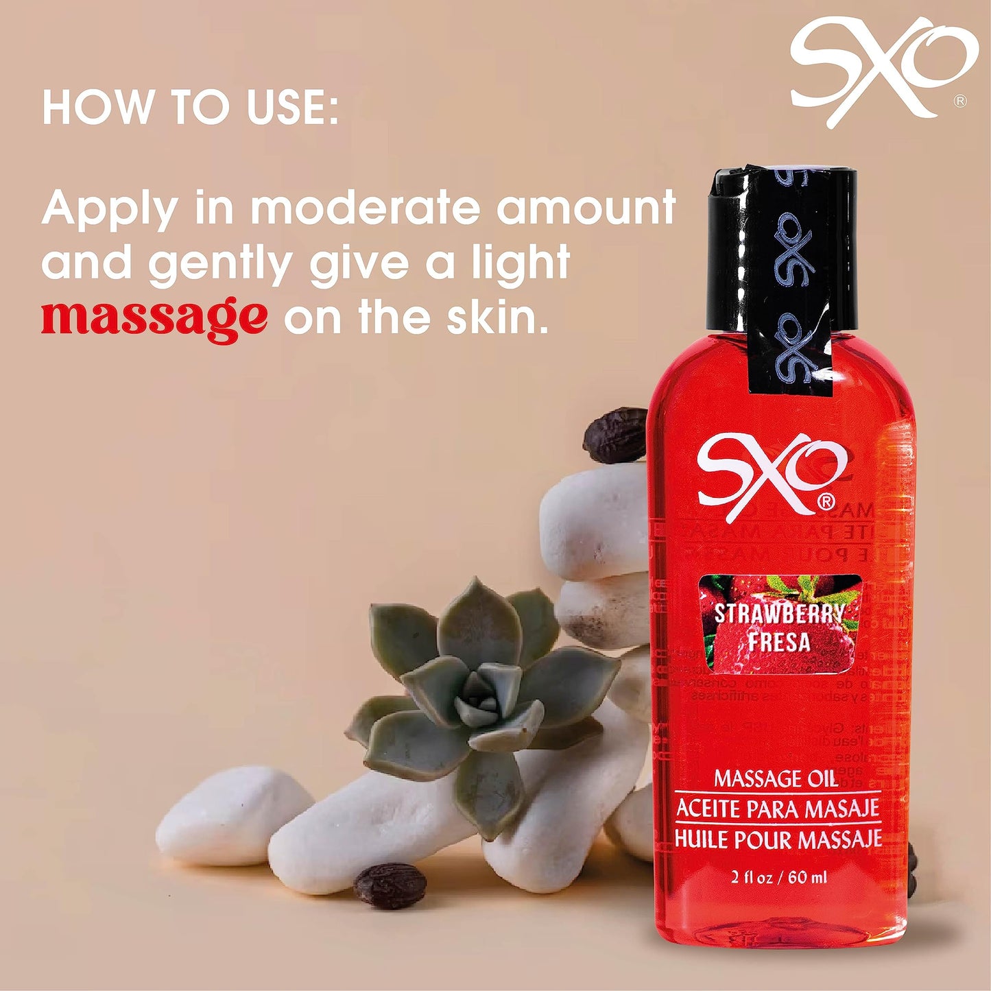 Aceite para Masaje SXO Fresa Térmico y Comestible 60 ml