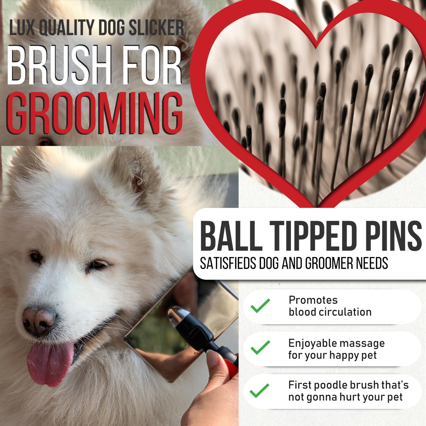 Cepillo de Pelo Slicker para Mascotas Profesional con Puntas de Bola Protectoras para Perros y Gatos de Pelo Largo