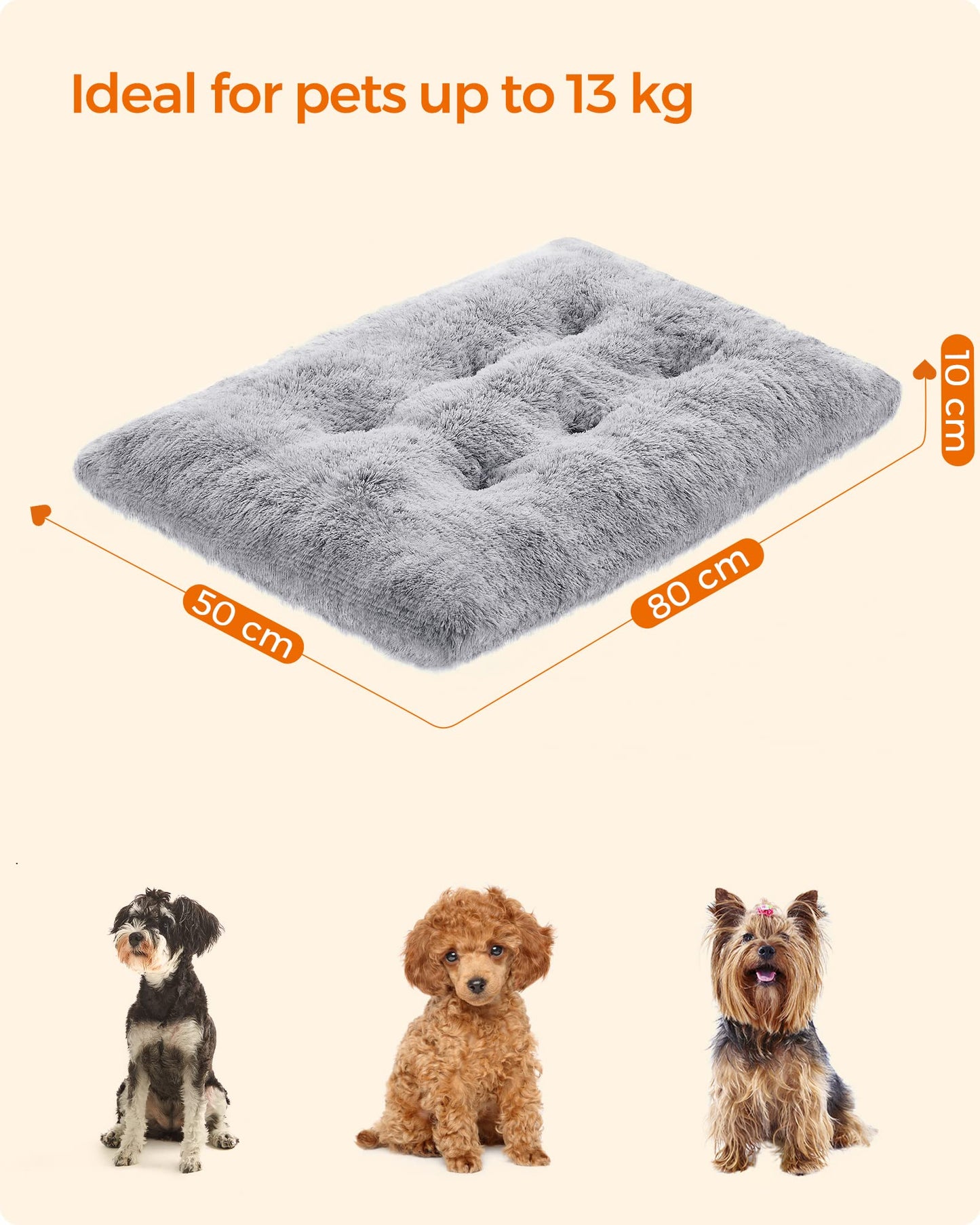 Feandrea Cama para Perros, Sofá para Mascotas, 80 x 50 cm, Lavable a Máquina, con Cojín, Gris Claro MPGW201G01