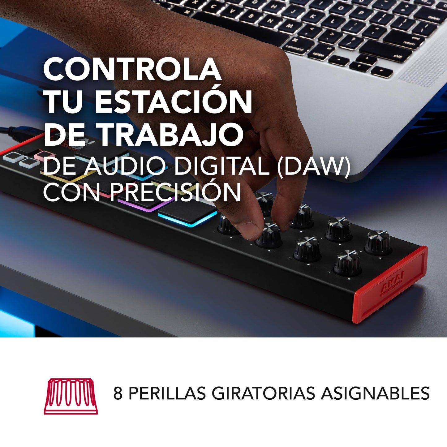 AKAI Professional LPD8 - Controlador MIDI USB con 8 drum pads MPC sensibles para Mac y PC, 8 perillas asignables y software de producción musical