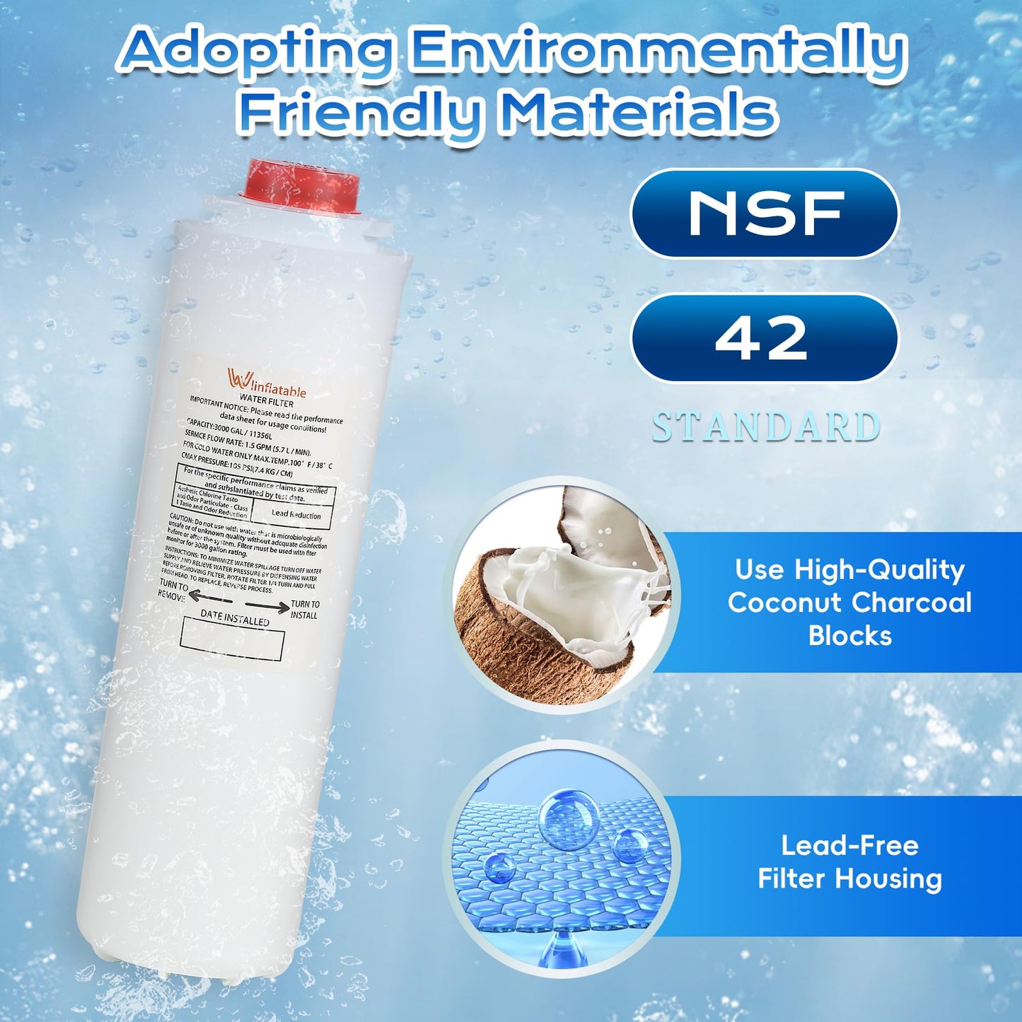 Filtros 51300C, repuesto para filtro Elkay 51300C EWF3000, compatible con estaciones de botellas de repuesto de filtro Ezh2o, filtro 51300C de alta capacidad, 3000 galones, sin chip (3 piezas)