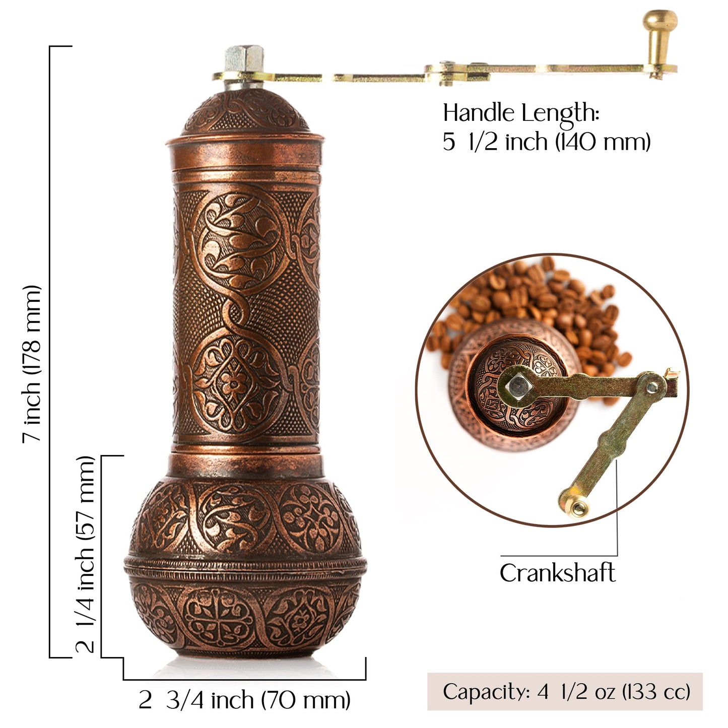 Crystalia - Molinillo de café recargable, auténtico molino manual con molinillo ajustable, molino de café antiguo con manivela, grosor ajustable