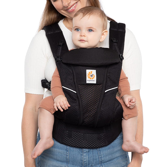 Portabebés Ergobaby Negro Ónix Transpirable con Soporte Lumbar Mejorado y Flujo de Aire