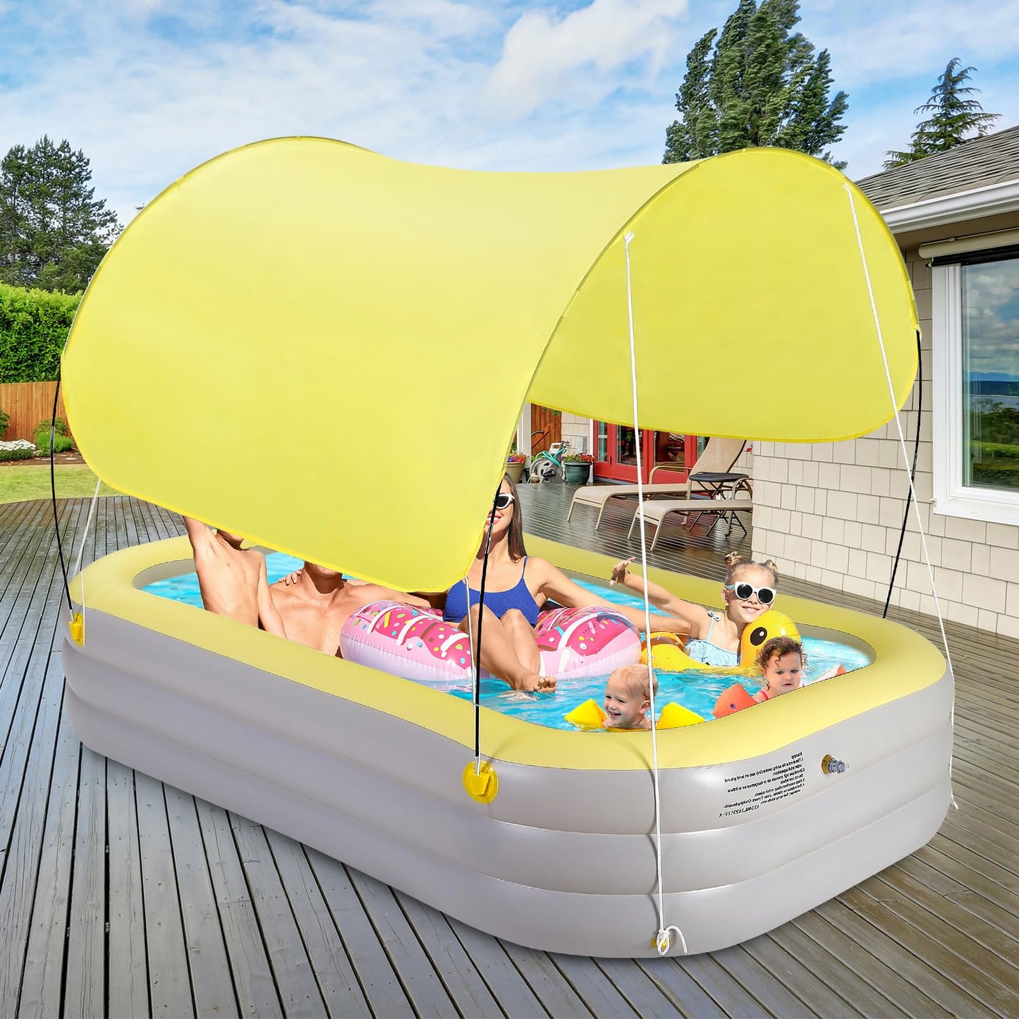 Alberca Inflable Piscina Familiar, Cubierta Inflable para Piscina, 260x160x60cm Piscina Hinchable 3 Niveles Rectangular, Alberca para Niños Adultos Grandes para Patio y Exterior, Exterior, Jardín