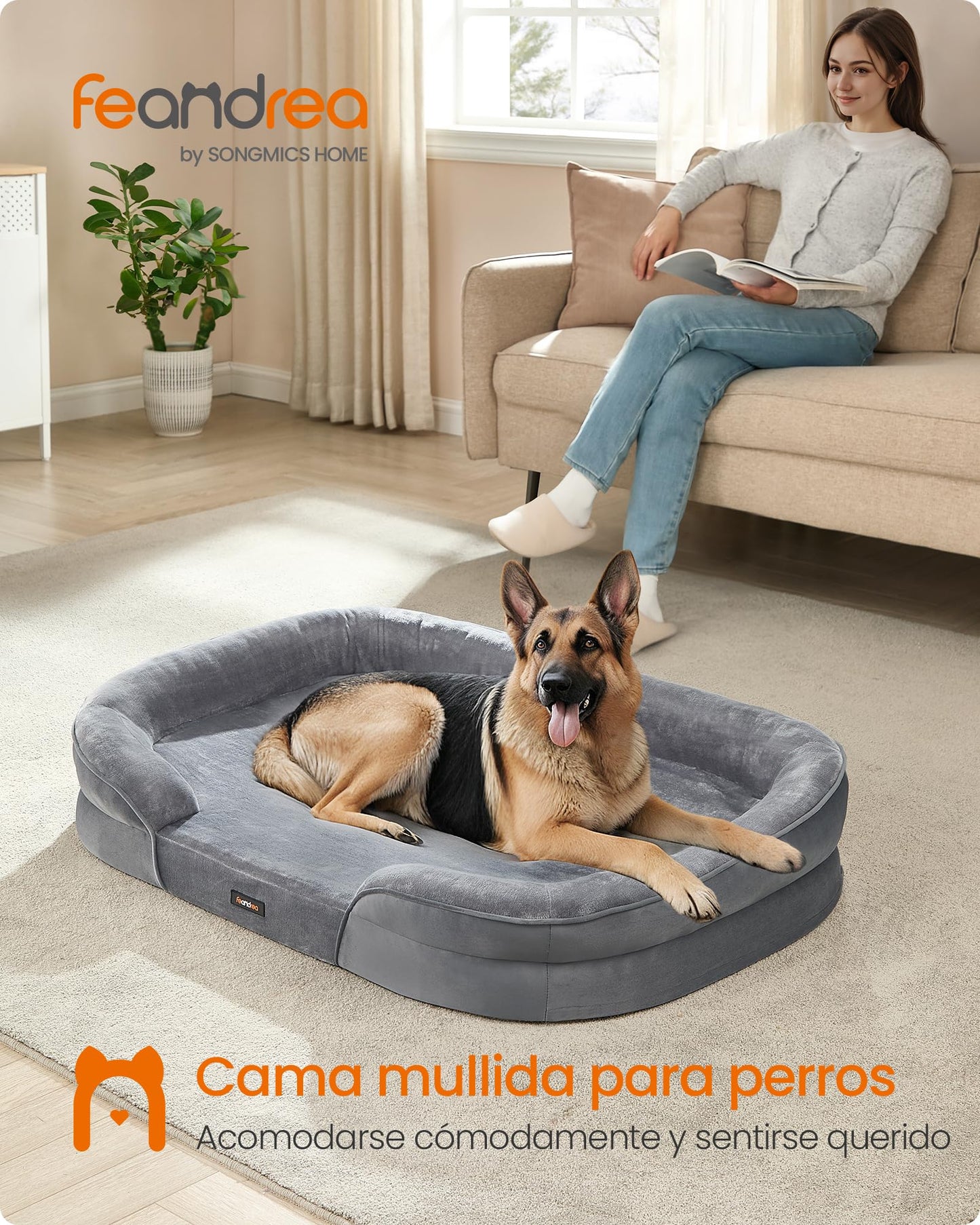 Cama para Perros Feandrea Gris Claro con Forro Repelente al Agua y Funda Extraíble