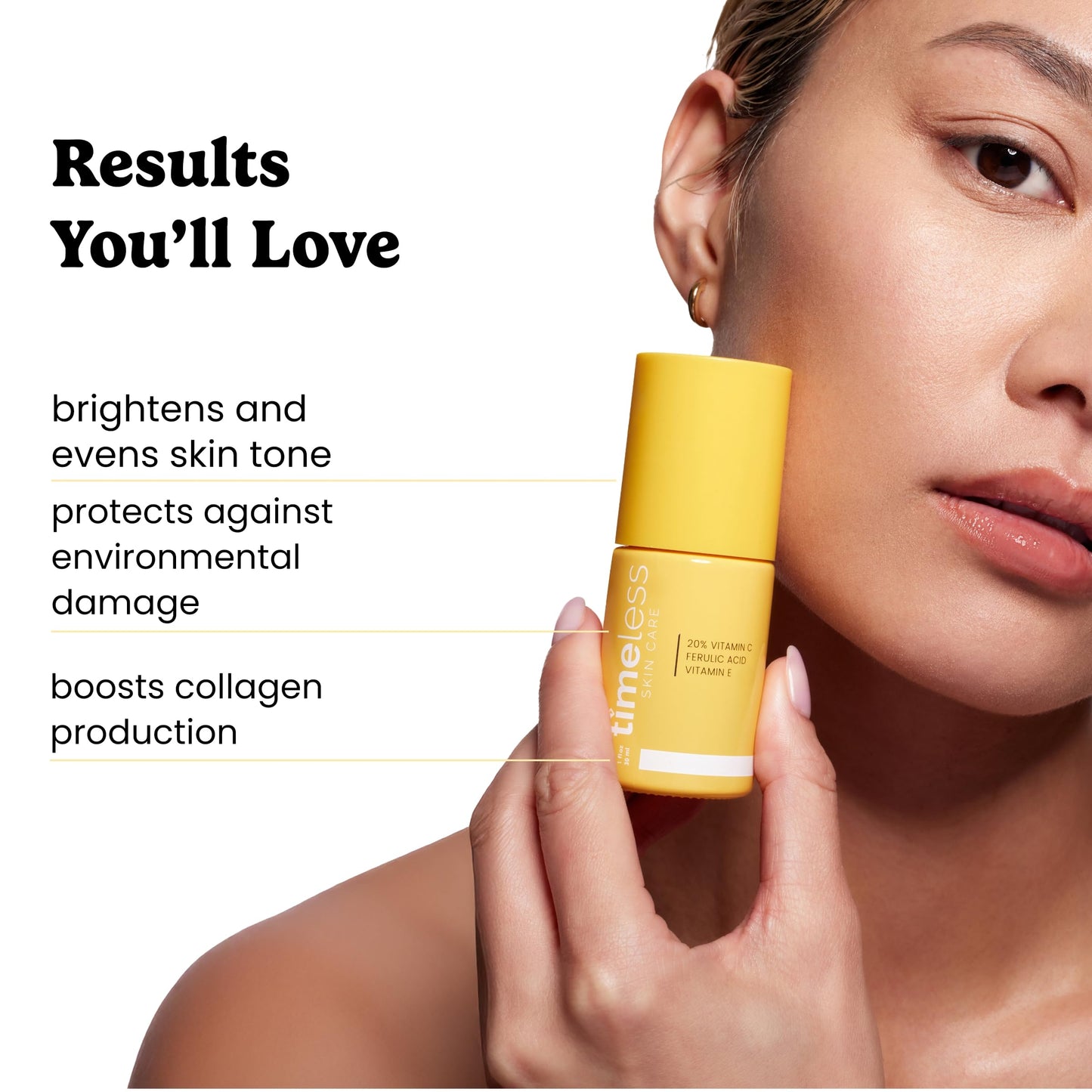 TIMELESS SKIN CARE | Sérum de Vitamina C al 20% + Ácido Ferúlico + Vitamina E | Para Todo tipo de piel | Suero Antioxidante y Aumenta la Producción de Colágeno | 50ML