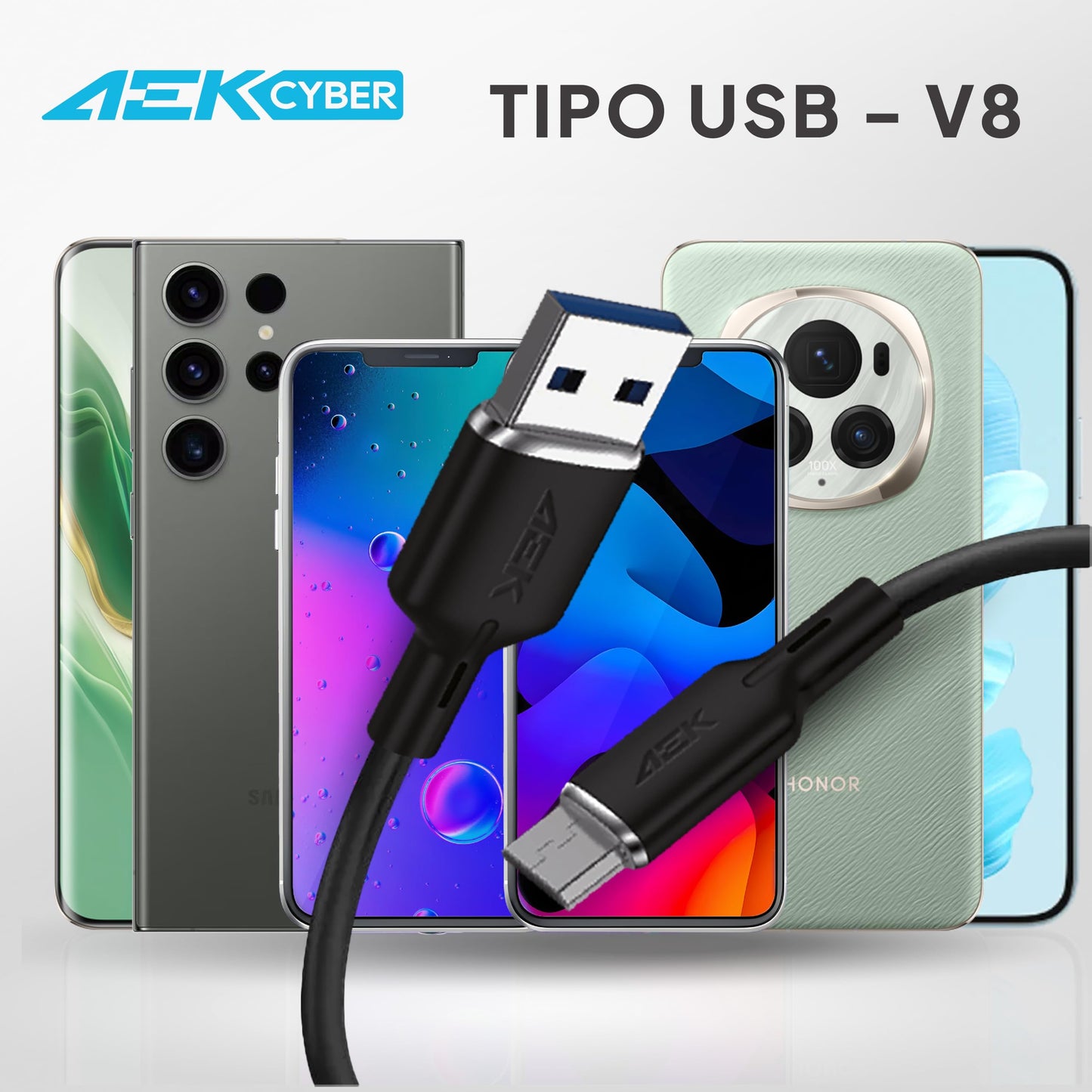 AEK CYBER G04V8 12W Cargador USB con 2 Puertos, Cargador Tipo V8 Plegable y Portátil para Viajar Compatible con Dispositivos moviles, Tablets, audifonos, bocinas, etc. Carga rapida (Negro)