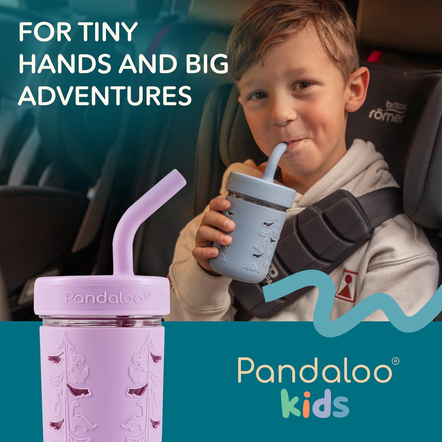 Pandaloo® Vaso de Vidrio Mason Jar - A prueba de Derrames, 8 Onzas, con Popote y Tapa de Silicona, Manga Antideslizante, Tazas de Aperitivos Sin BPA, Perfecto para Batidos con Tapas y Pajitas